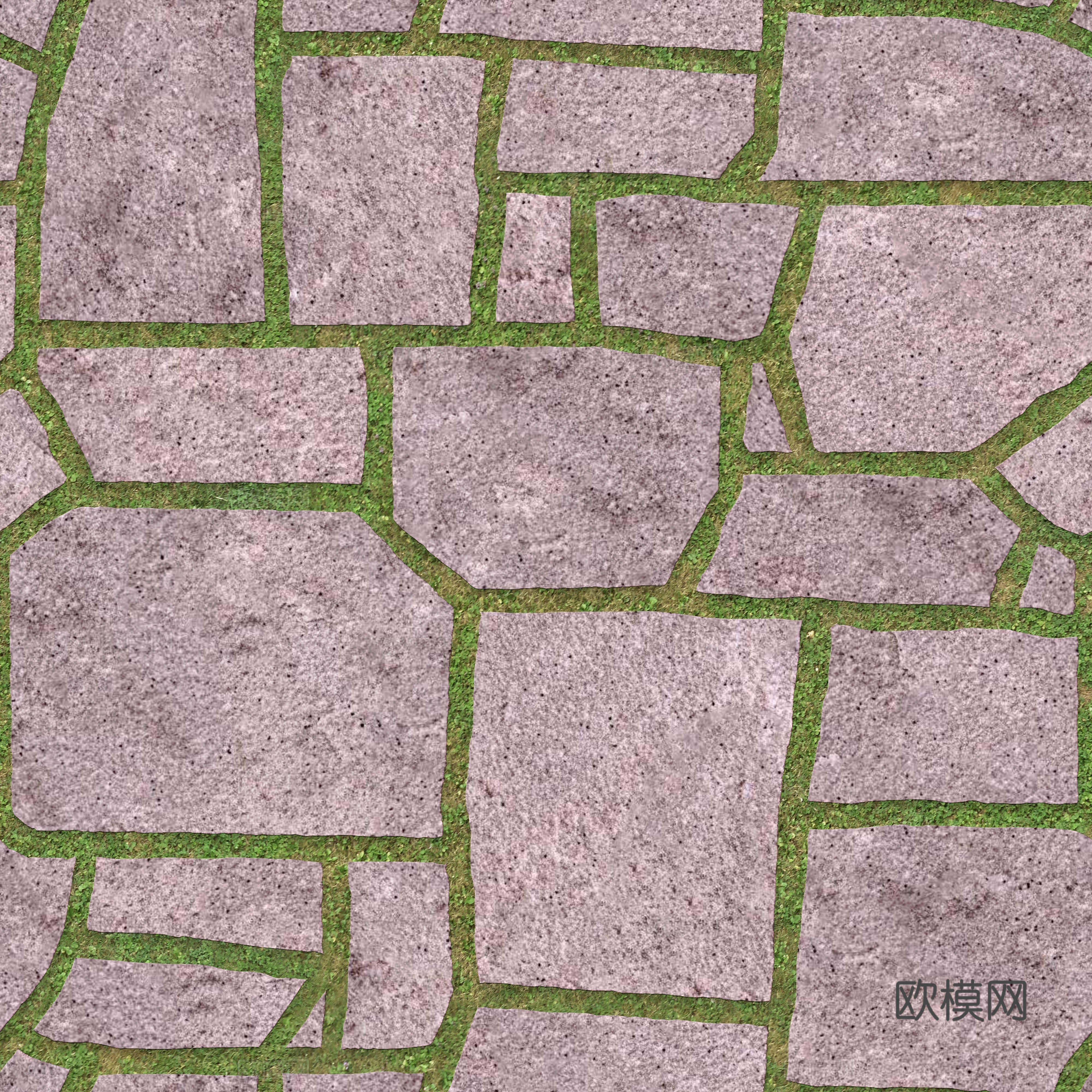 红色砂岩多边形石材嵌草铺地044