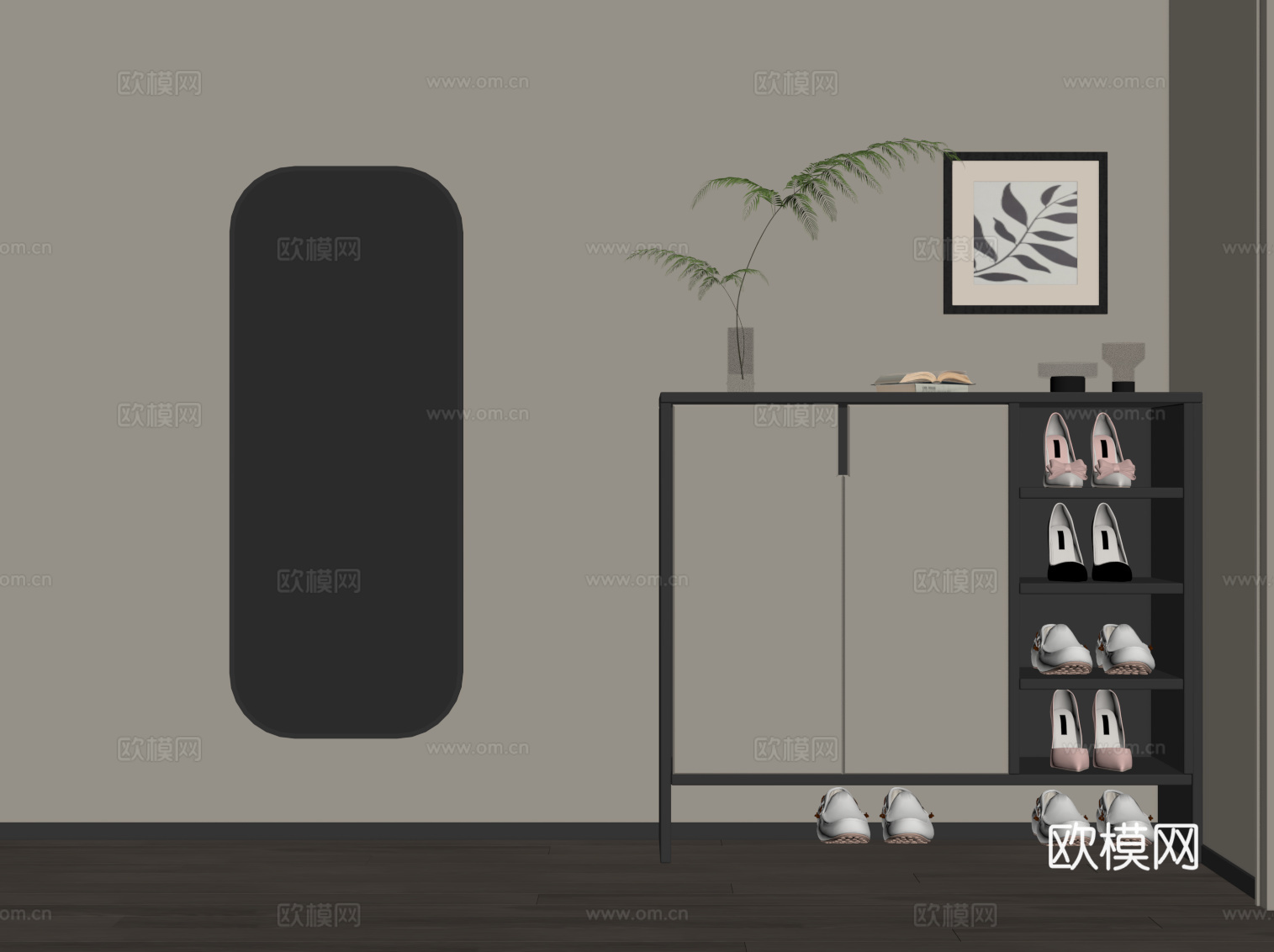 现代鞋柜 入户柜su模型