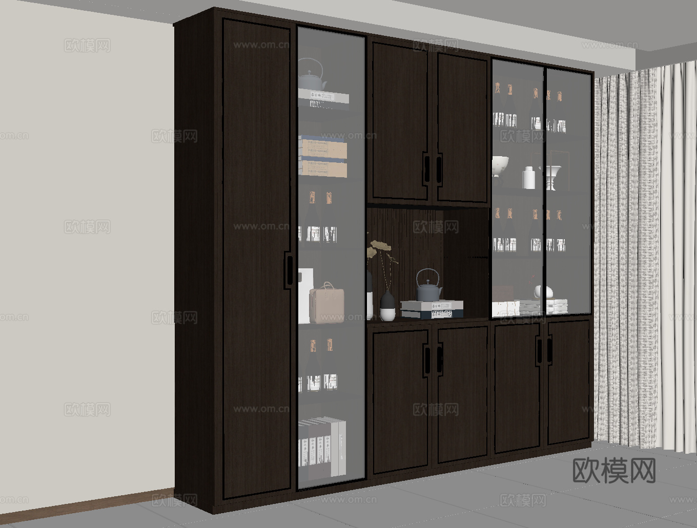 新中式酒柜 餐边柜su模型