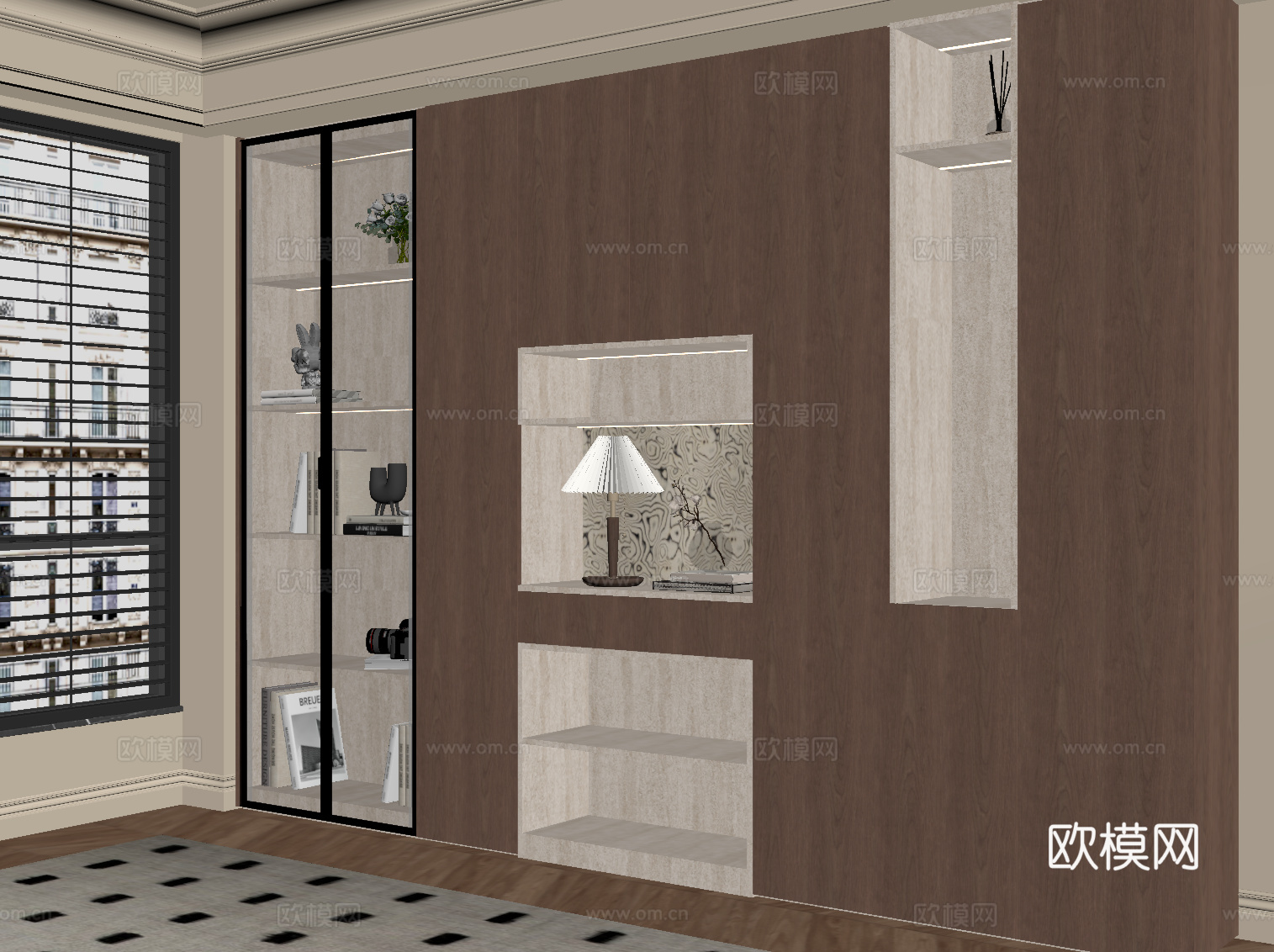 现代中古风书柜 置物柜su模型