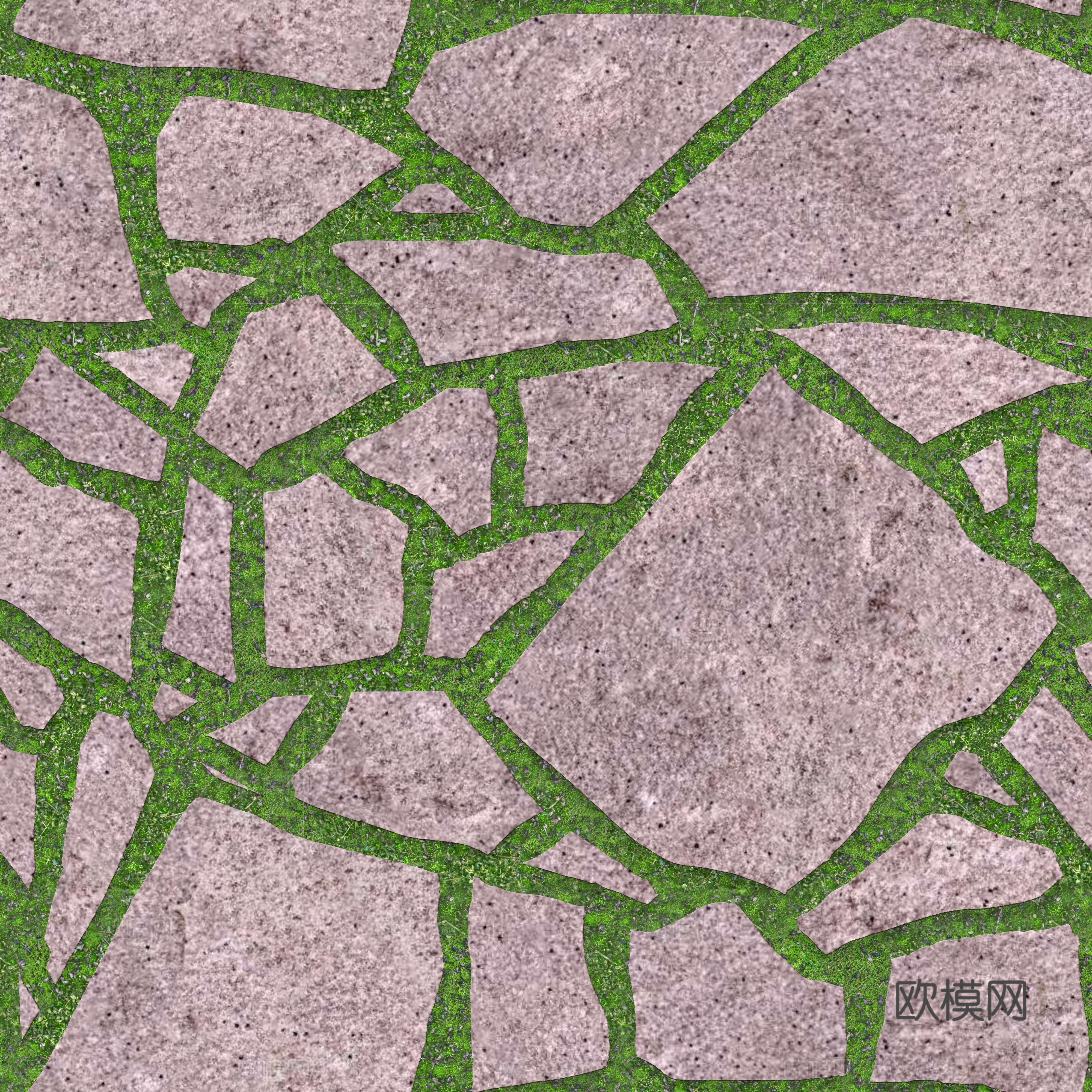 红色砂岩多边形石材嵌草铺地036