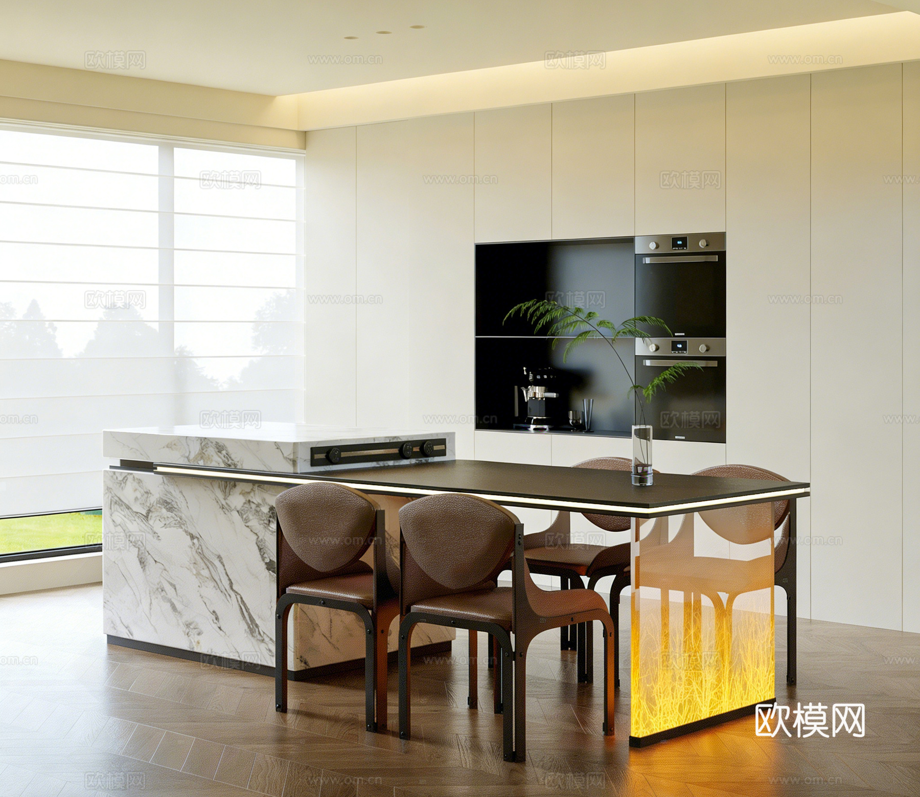 现代简约岛台 餐桌椅组合 餐椅3d模型下载