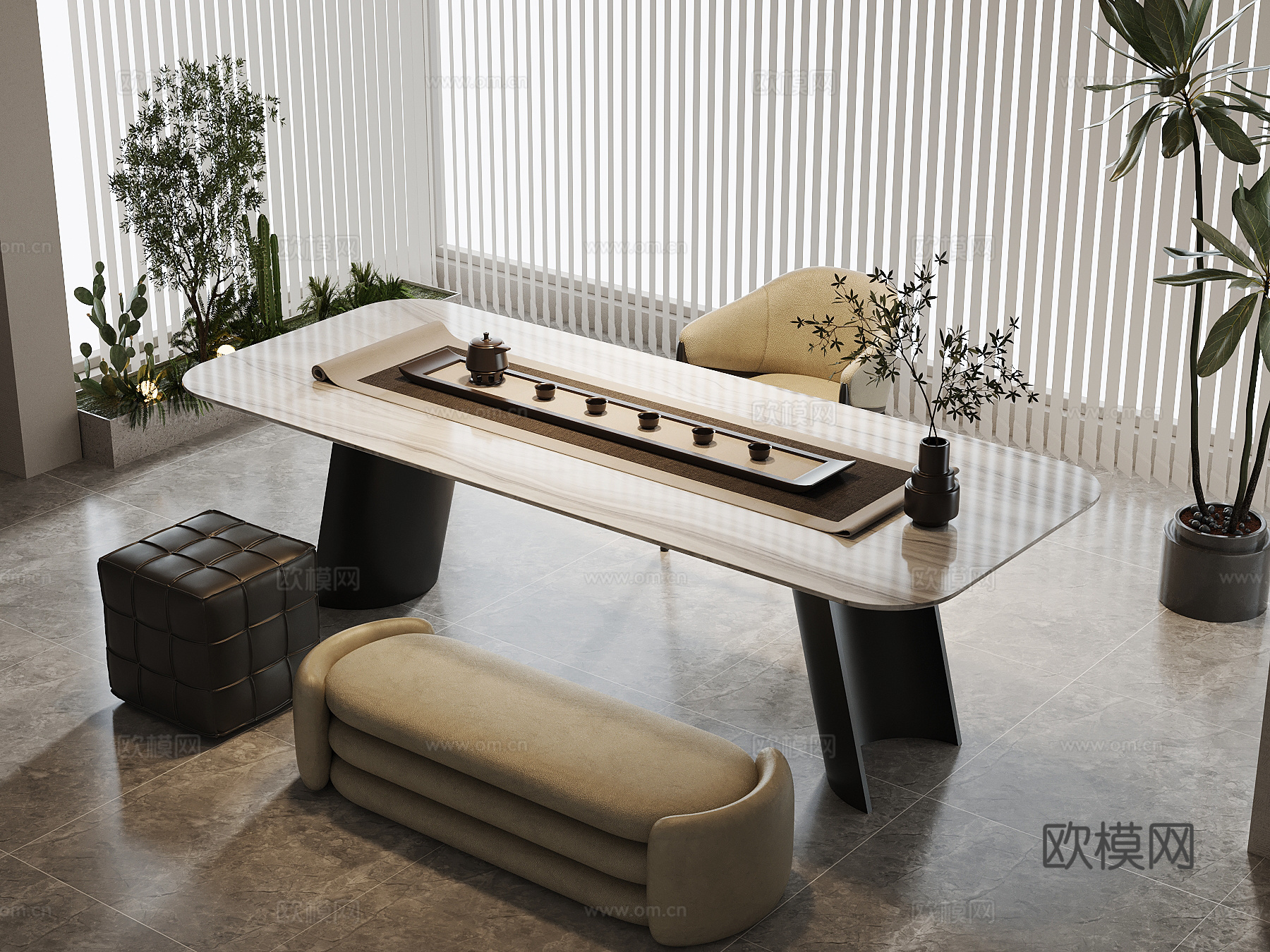 现代茶桌椅su模型