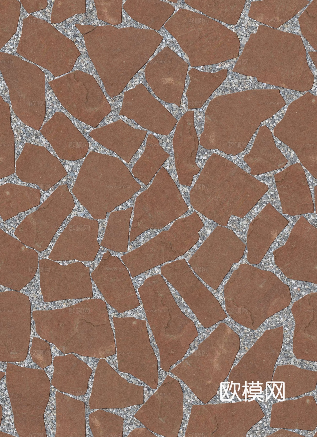 红色砂岩石材铺地-多边形石材铺地-石材嵌鹅卵石铺地1