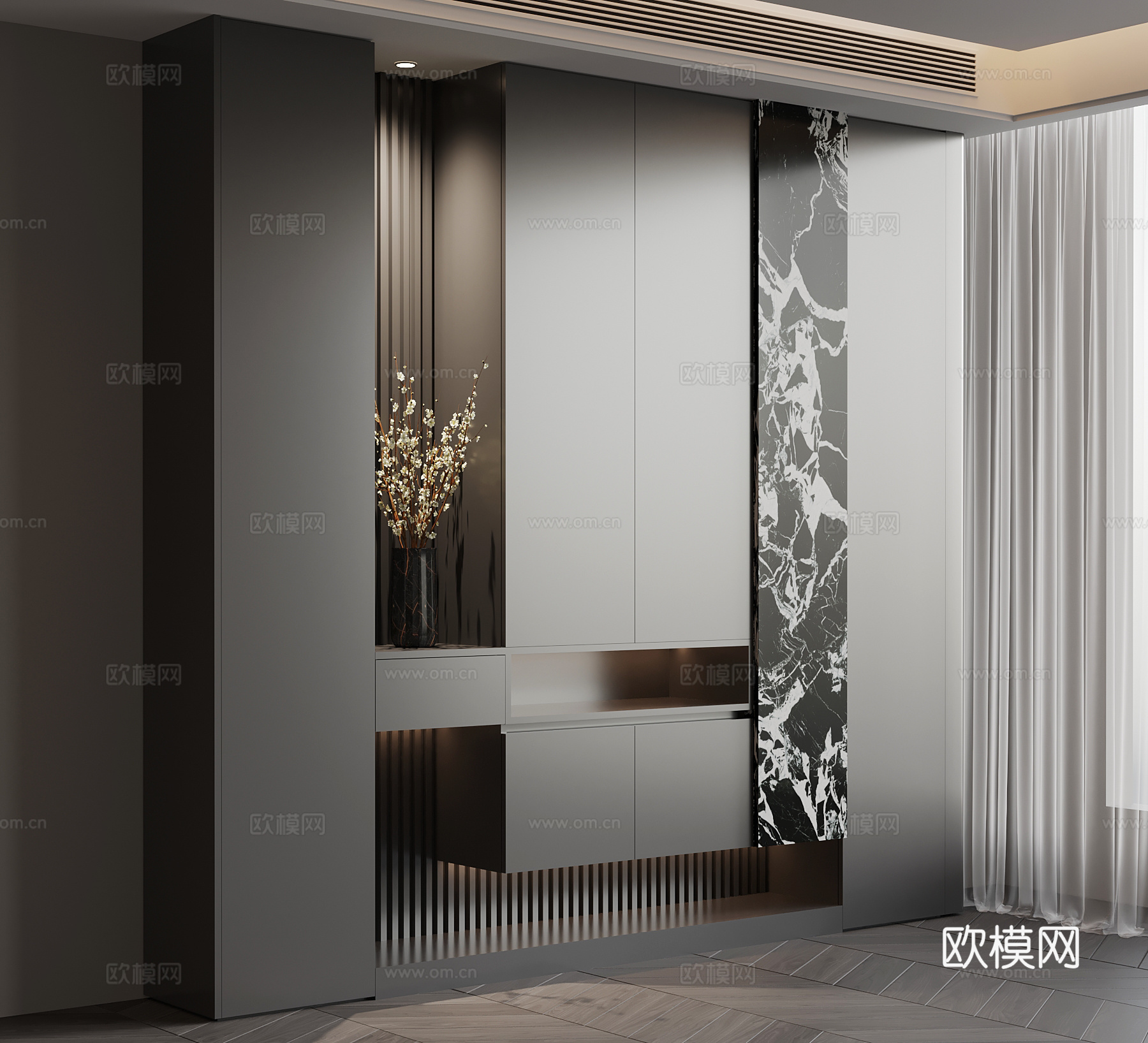 现代鞋柜 入户玄关柜su模型