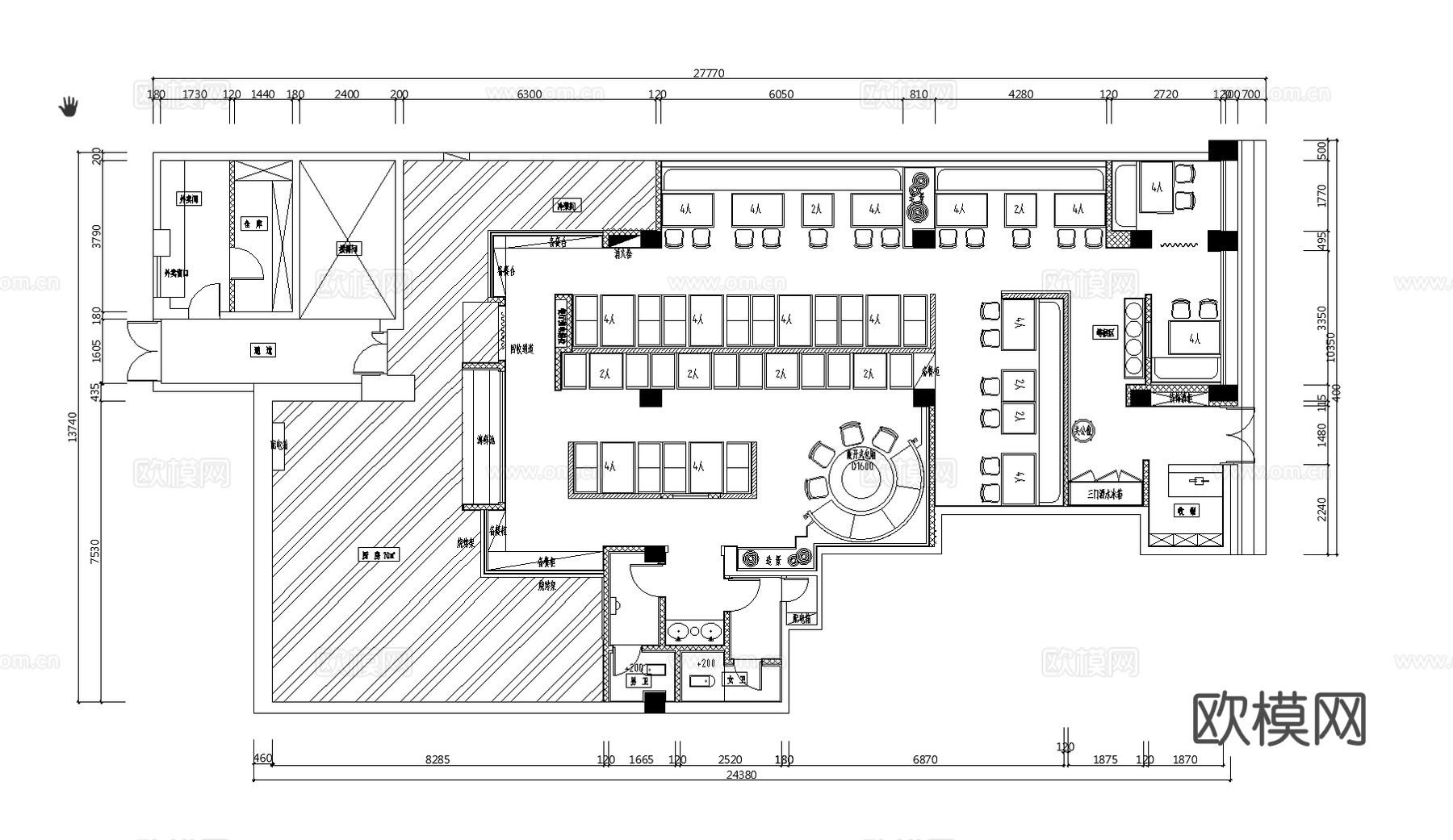 8套茶餐厅室内装饰装修CAD施工图效果图cad施工图
