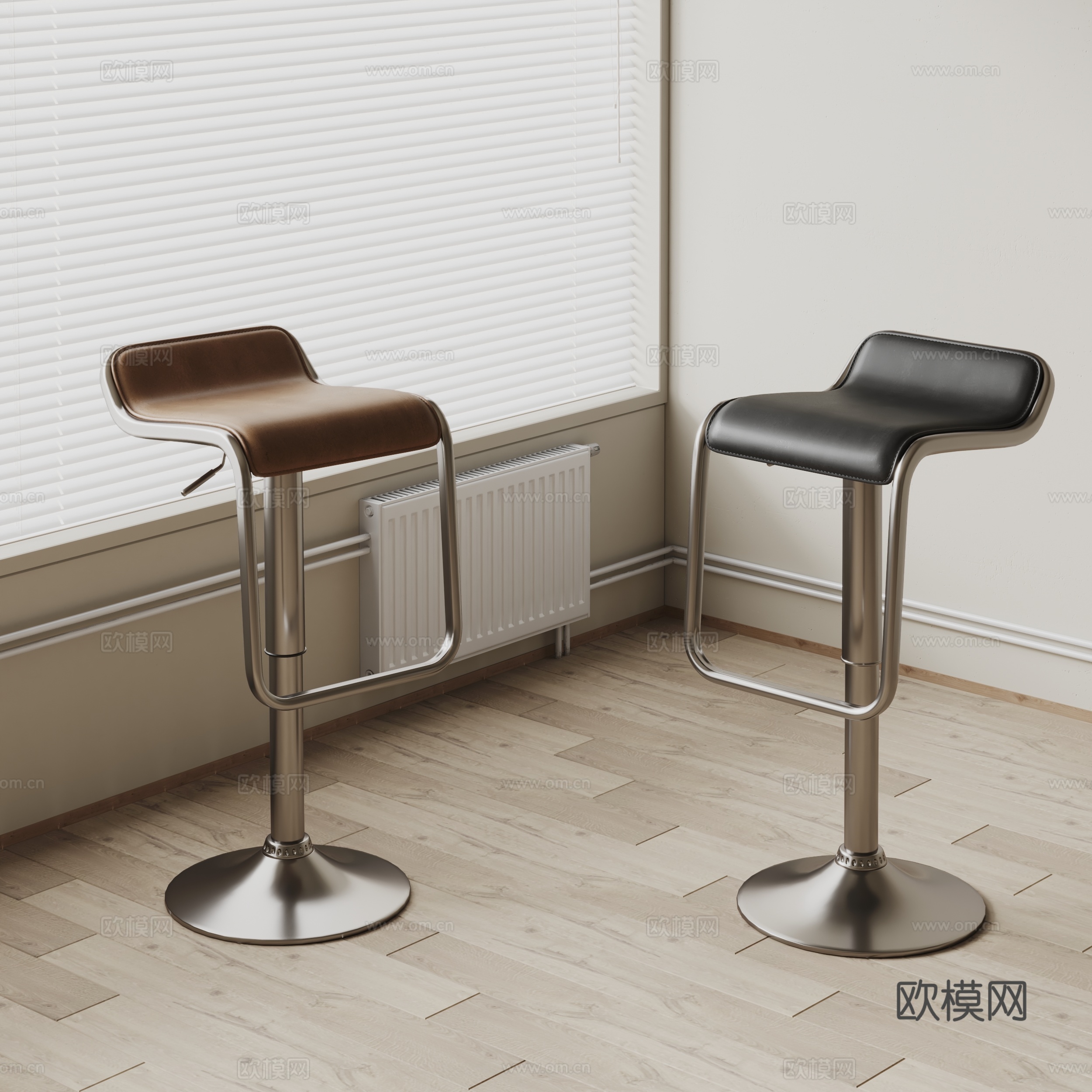 现代吧椅 旋转椅 皮革吧椅su模型