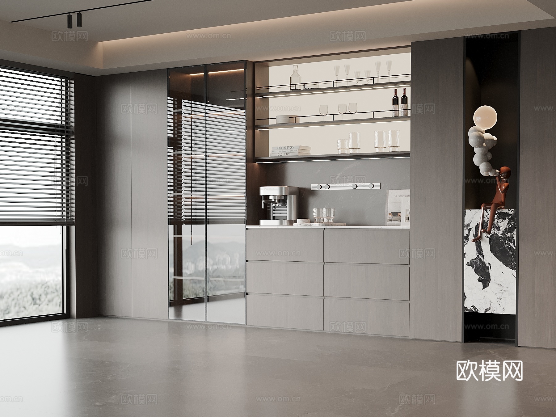 现代酒柜 餐边柜su模型