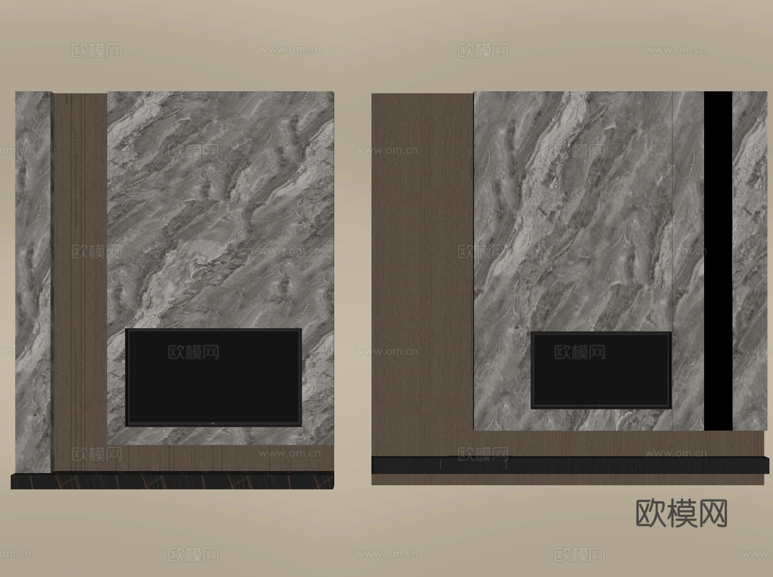 现代别墅电视背景墙su模型