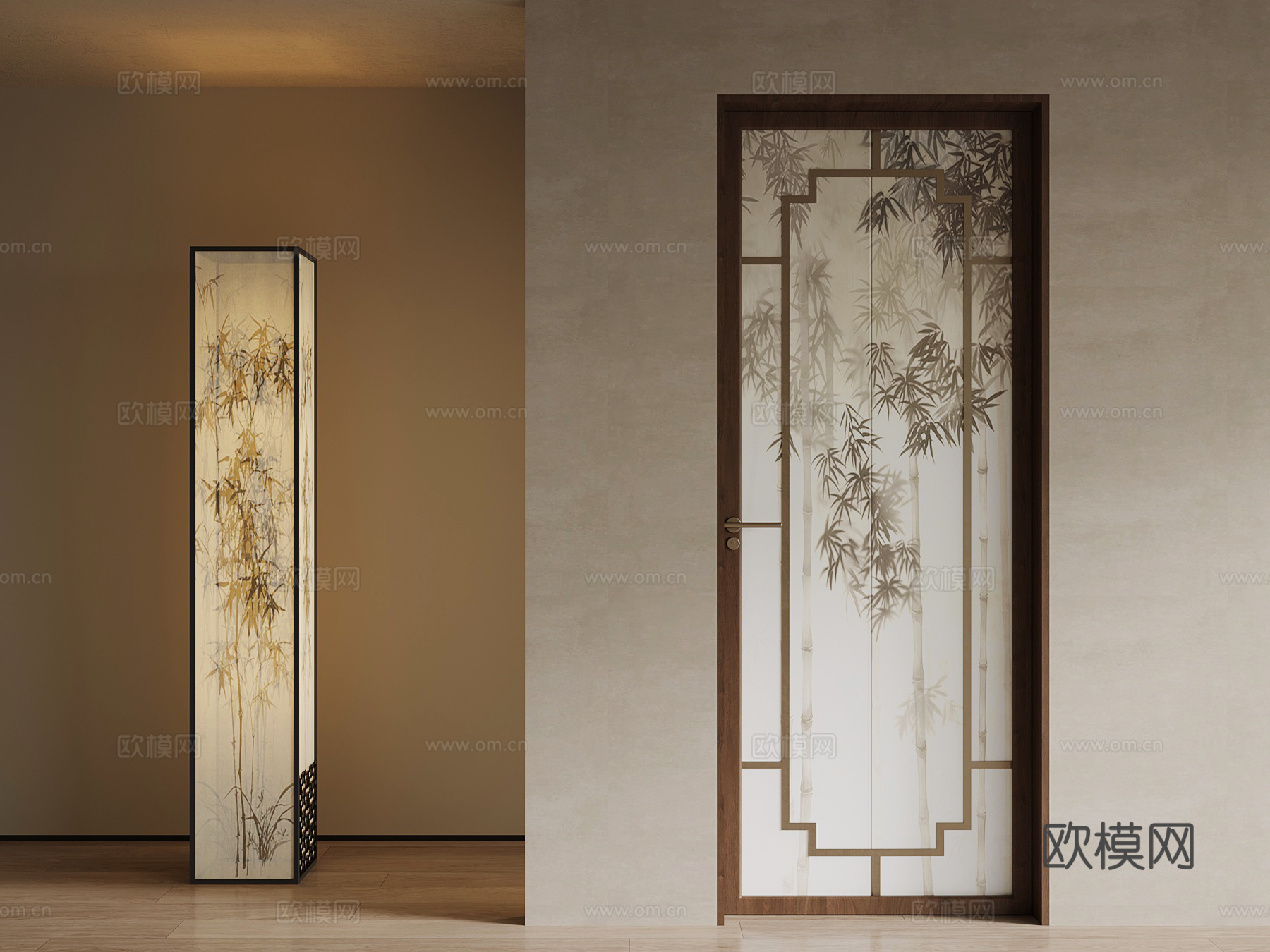 新中式单开门 室内门su模型