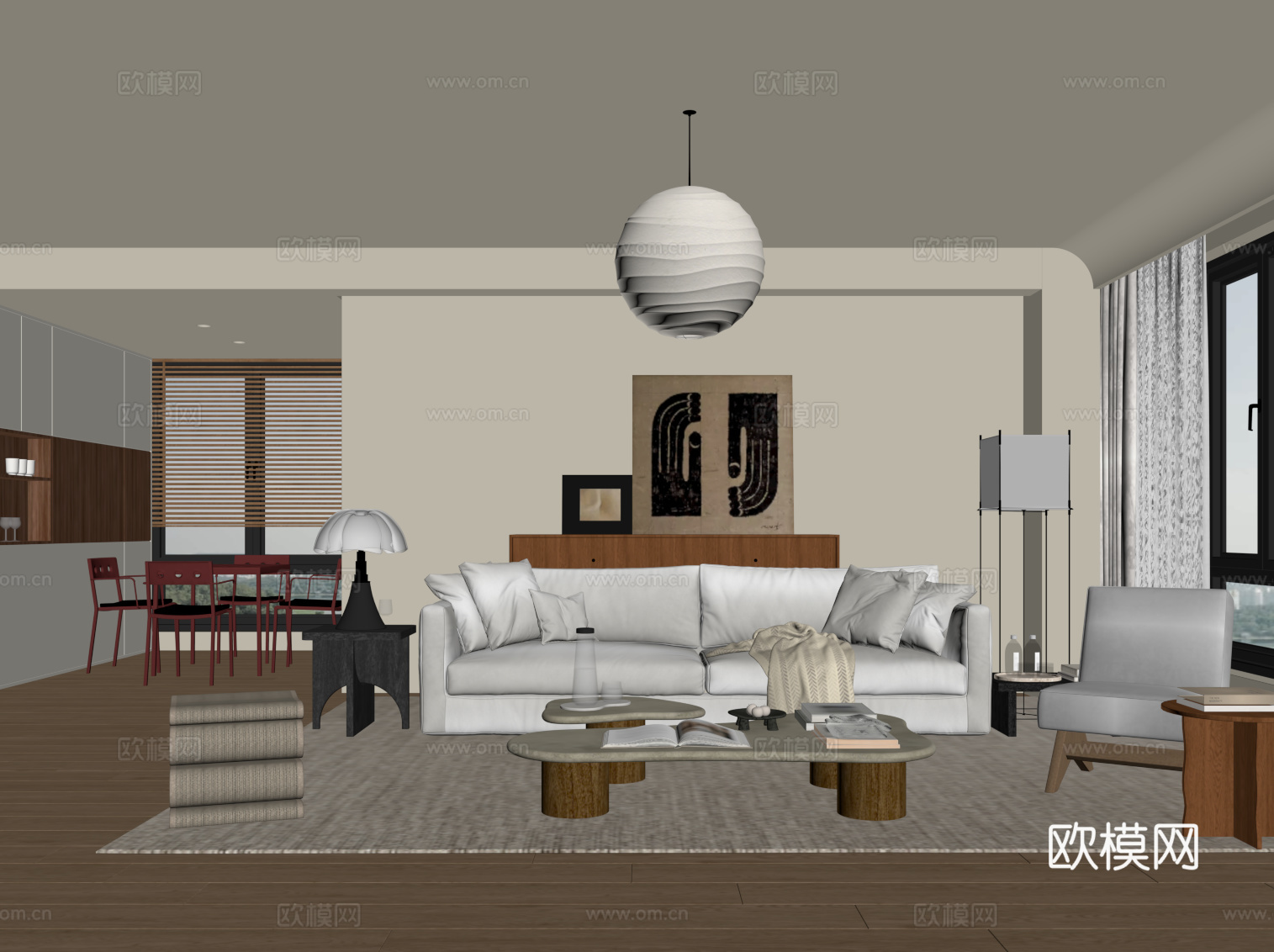 现代客厅 沙发茶几组合su模型