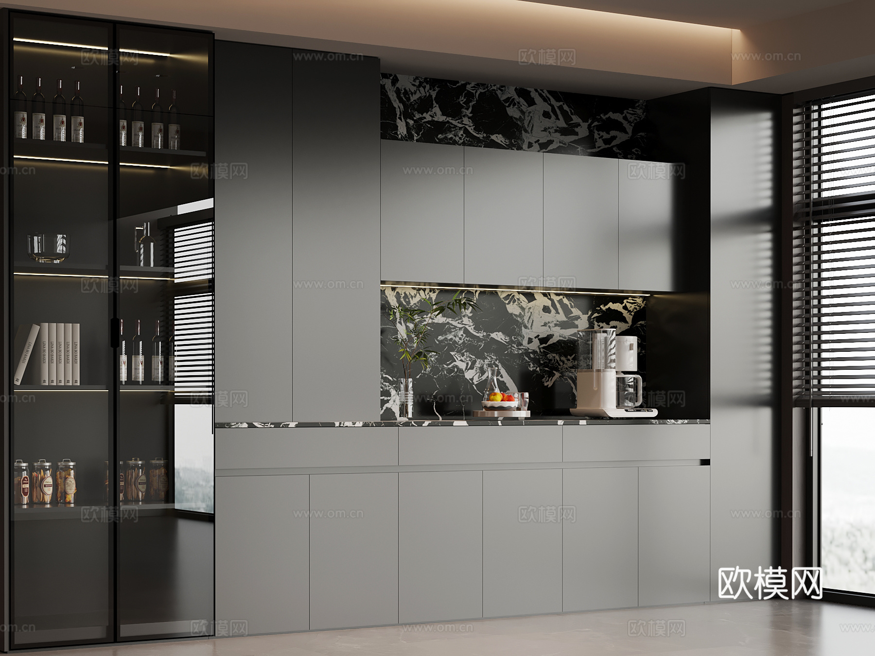 现代意式酒柜 餐边柜su模型