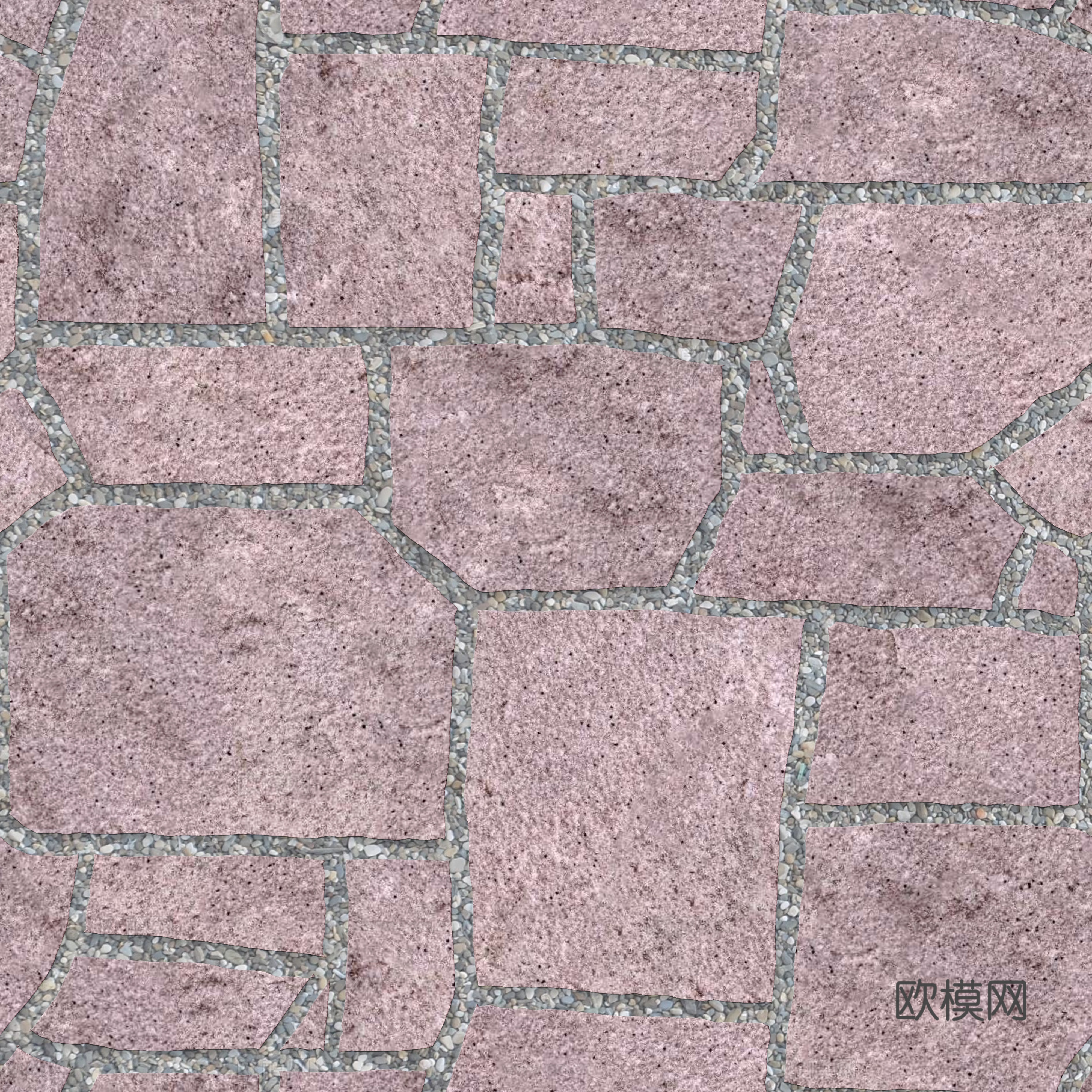 红色砂岩石材铺地-多边形石材铺地-石材嵌鹅卵石铺地11