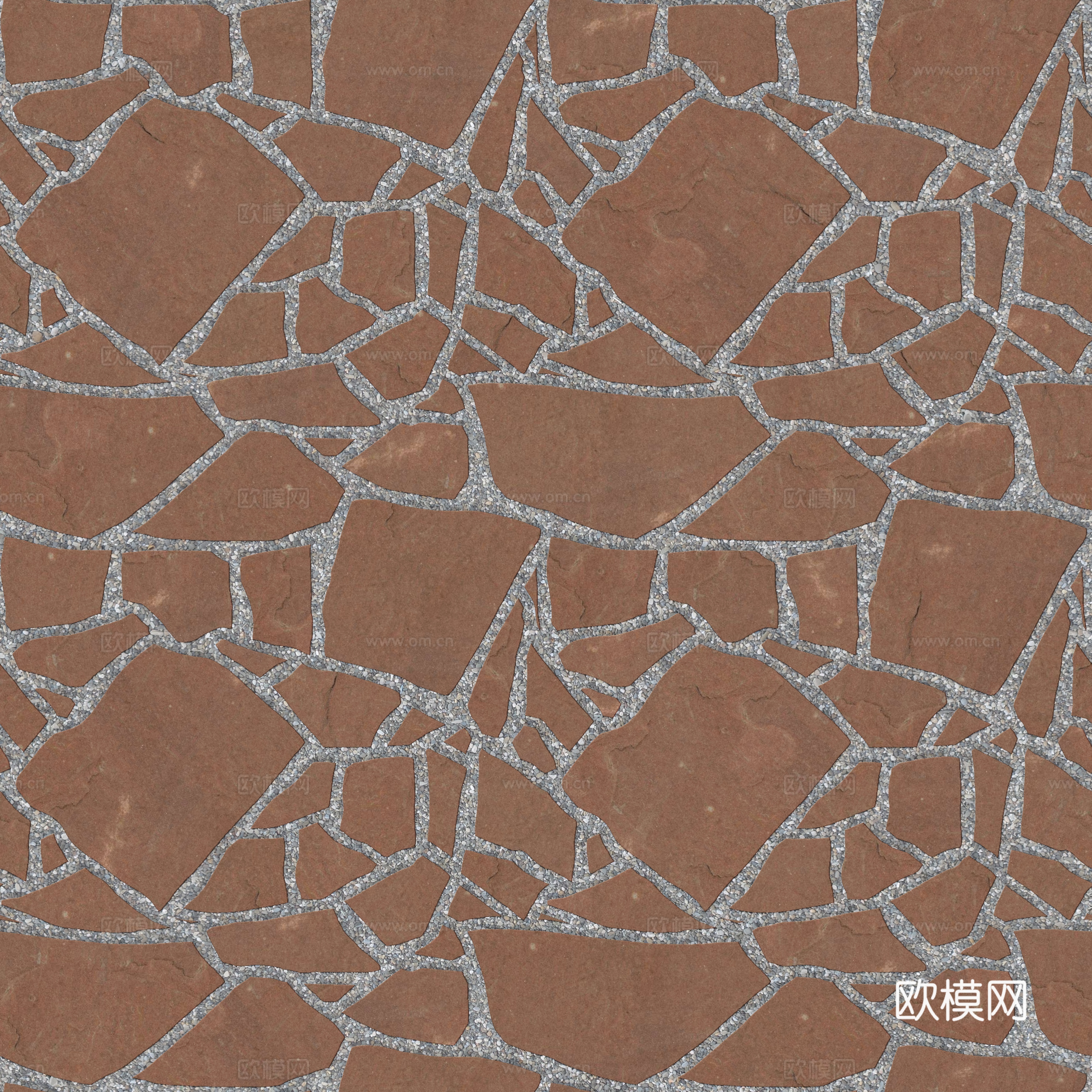 红色砂岩石材铺地-多边形石材铺地-石材嵌鹅卵石铺地2