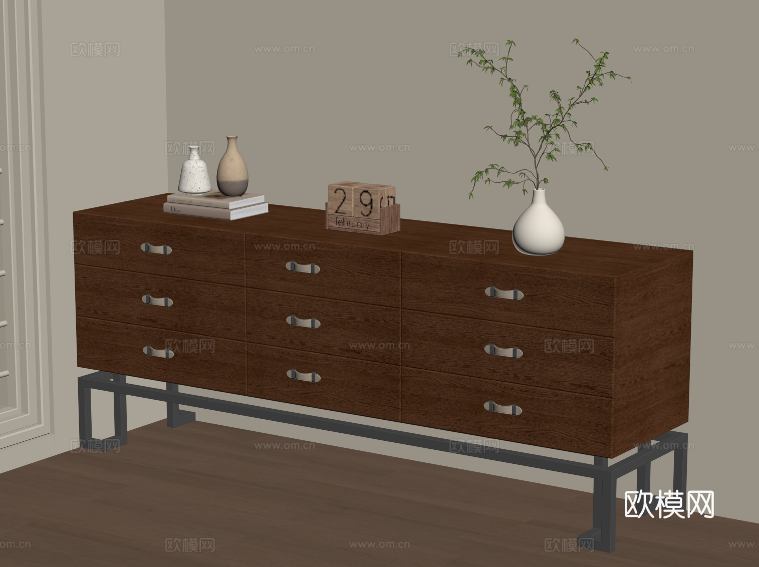 中古风边柜 装饰柜 储物柜su模型