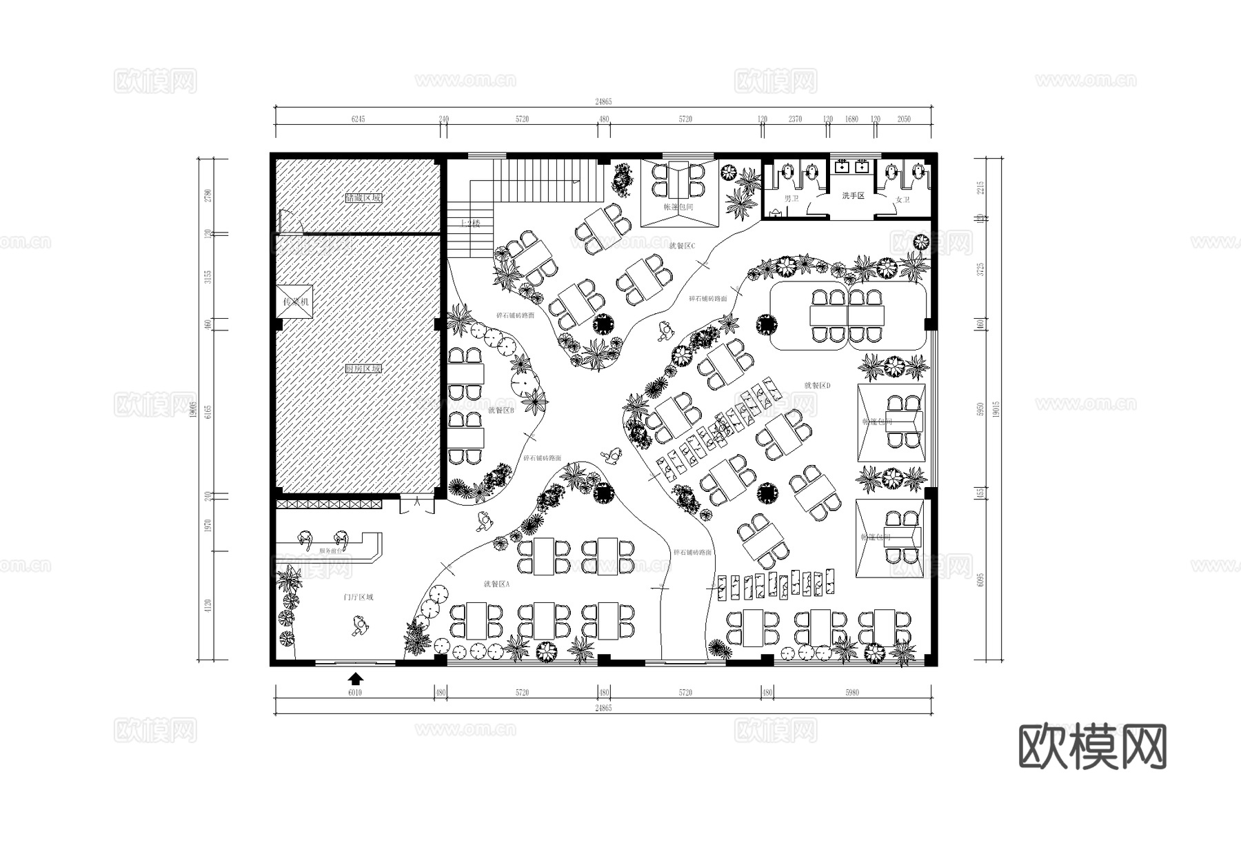 露营风复古餐厅 最新平面施工图合集cad施工图