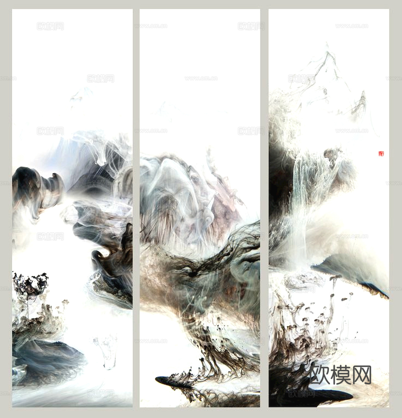 中式新中式挂画壁画水墨字画山水花鸟背景墙壁纸装饰画抽象画油画下载