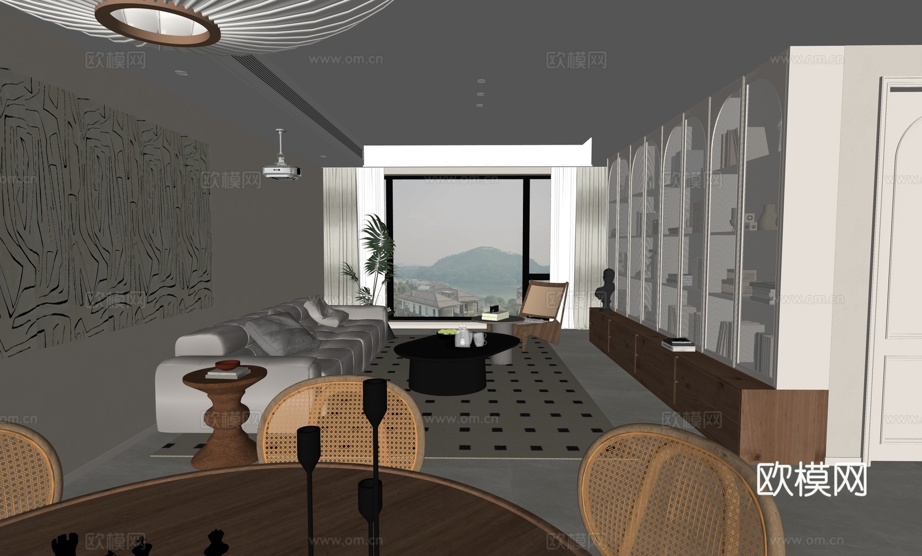 现代原木客餐厅su模型