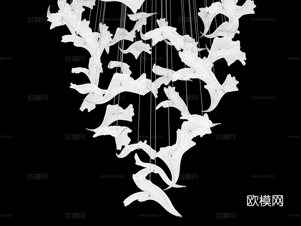 Cloyd 水晶羽毛装饰吊灯3d模型下载（渲染图2）