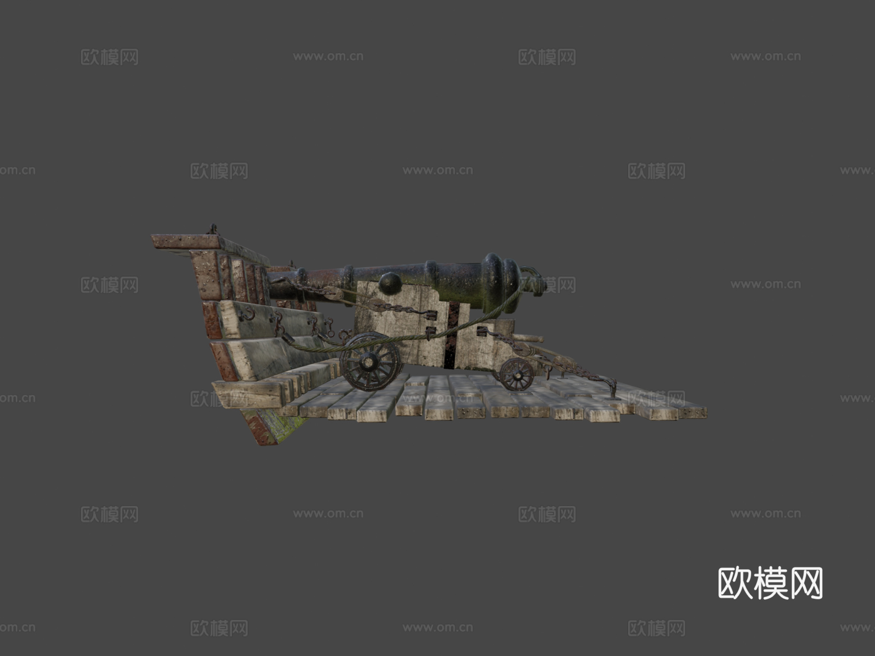 旧海军炮3d模型下载（渲染图6）