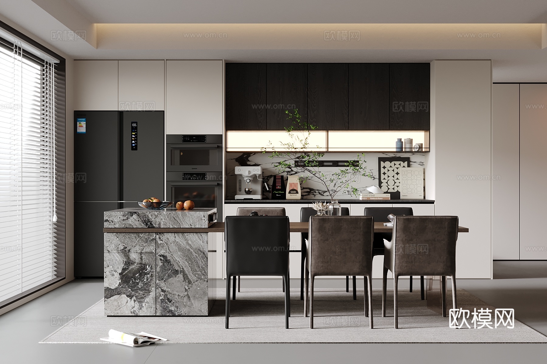 现代餐厅 酒柜 餐桌椅 岛台su模型