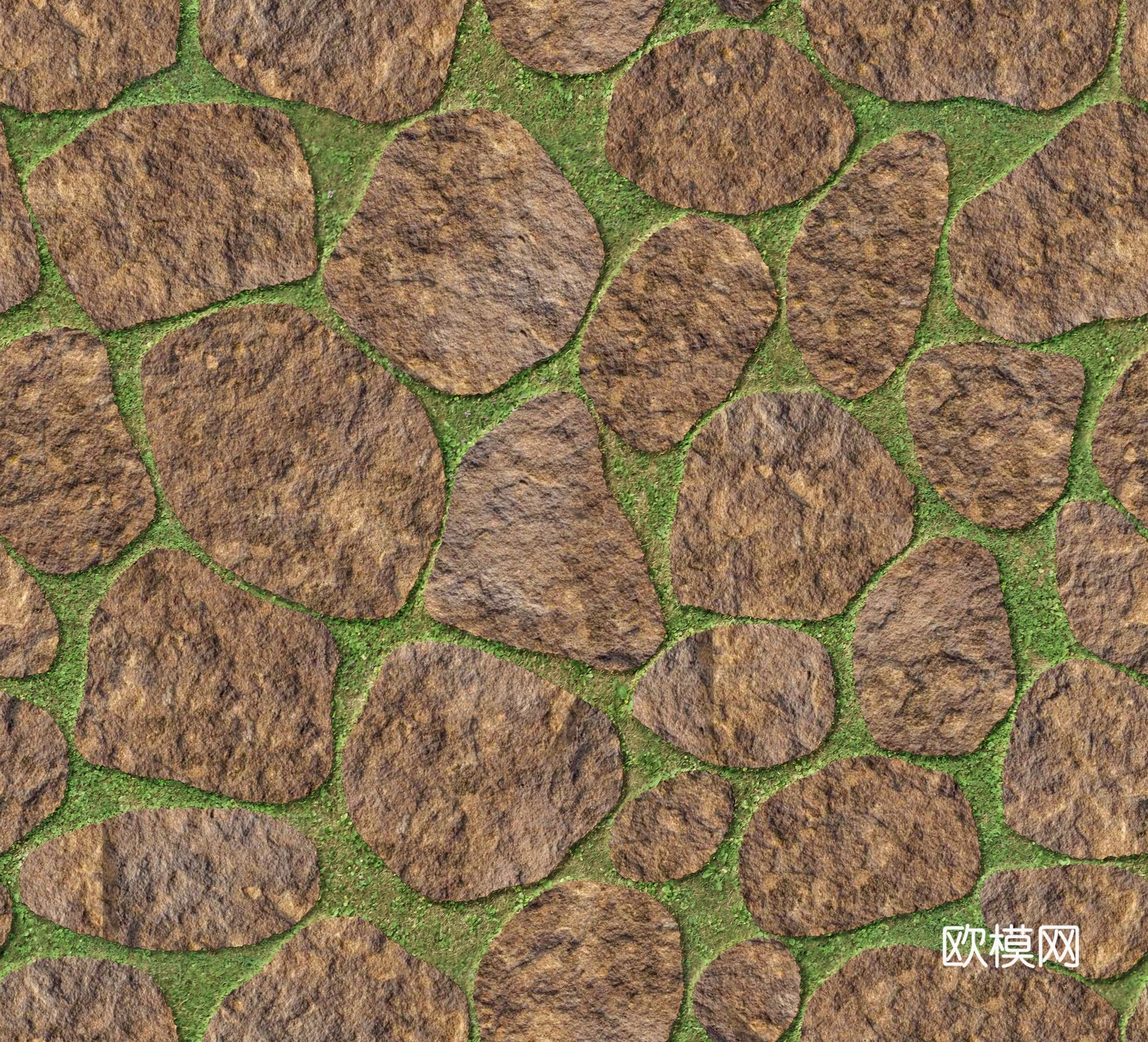 红色砂岩卵形石材嵌草铺地001