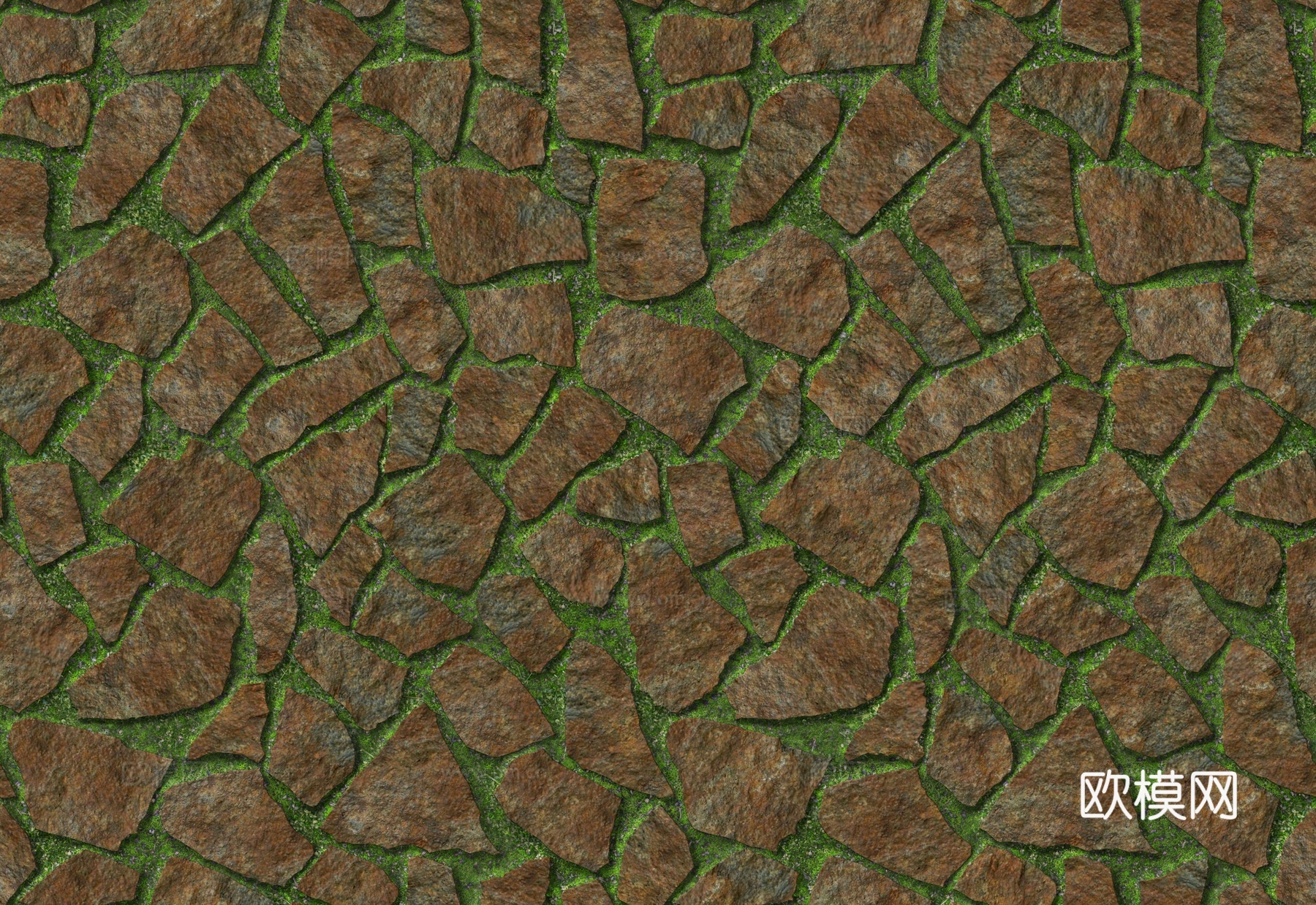 红色砂岩多边形石材嵌草铺地026