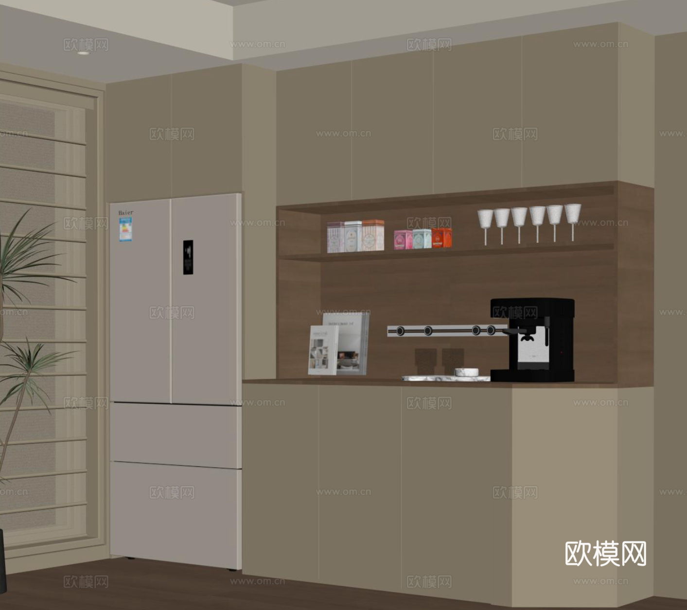 现代酒柜 餐边柜 冰箱酒柜su模型