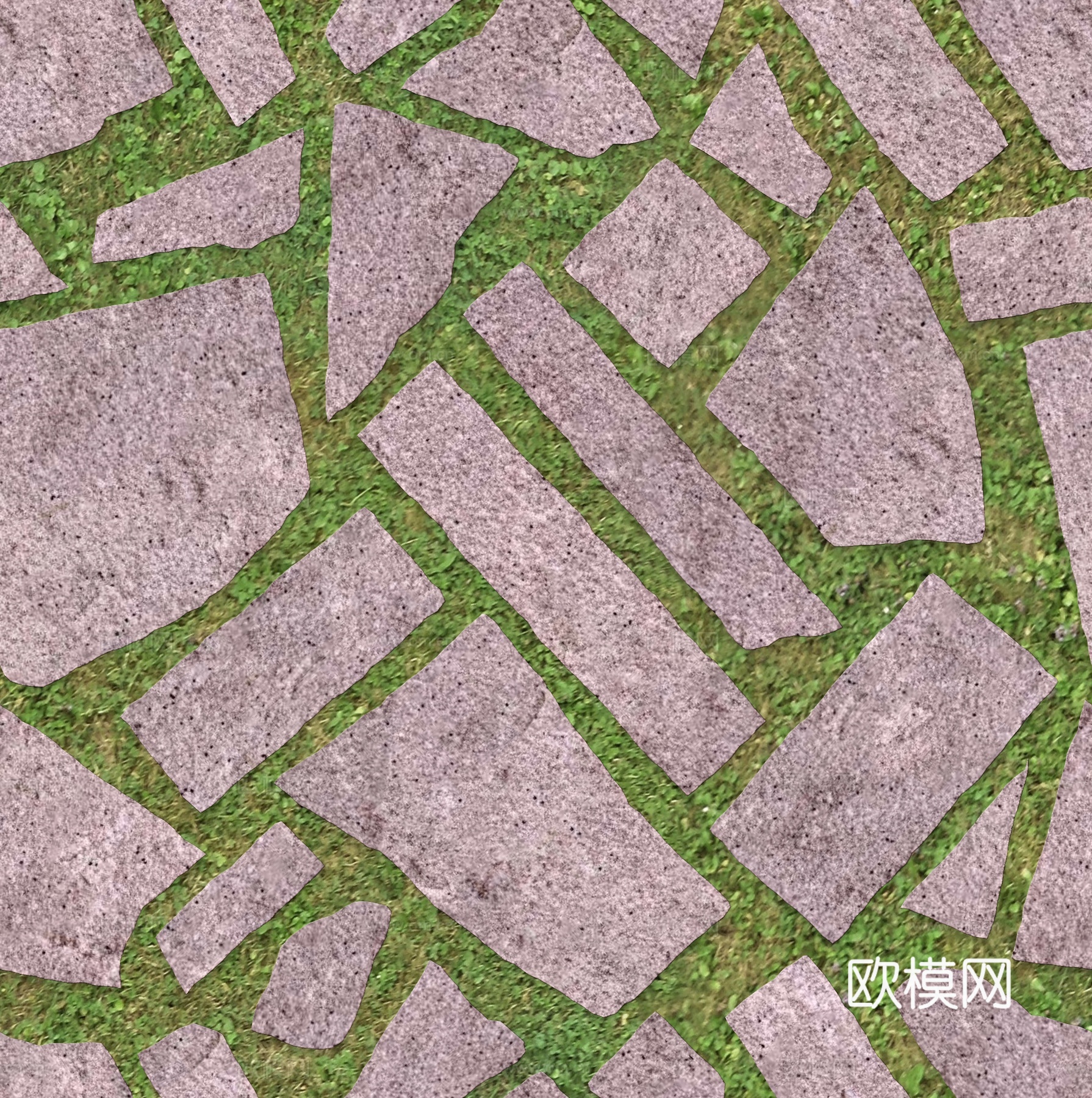 红色砂岩多边形石材嵌草铺地048