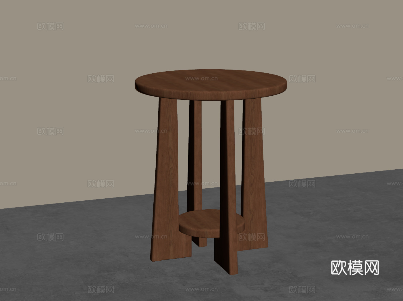 中古侘寂边几 实木小茶几 圆形茶桌su模型