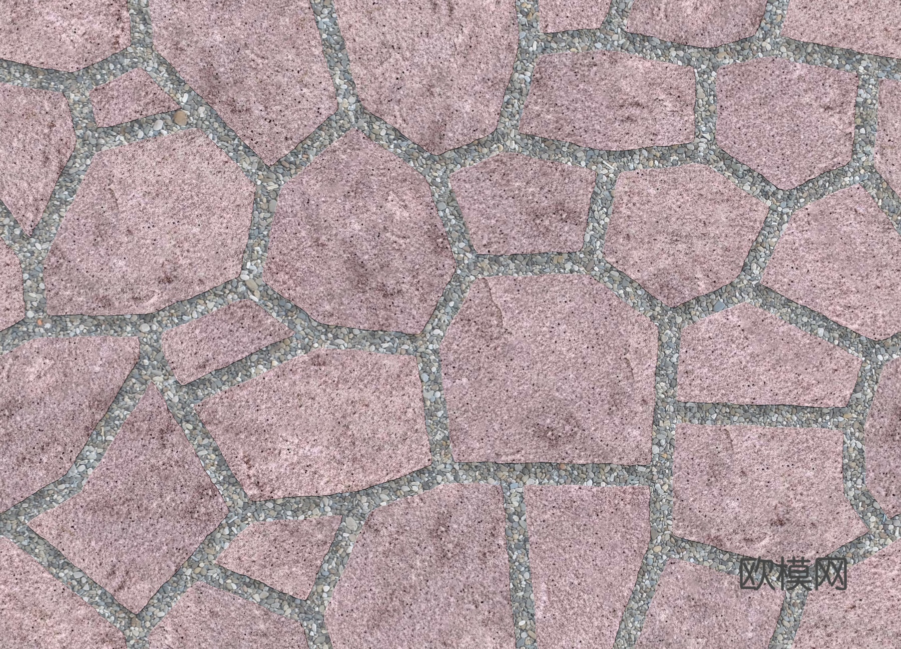 红色砂岩石材铺地-多边形石材铺地-石材嵌鹅卵石铺地15