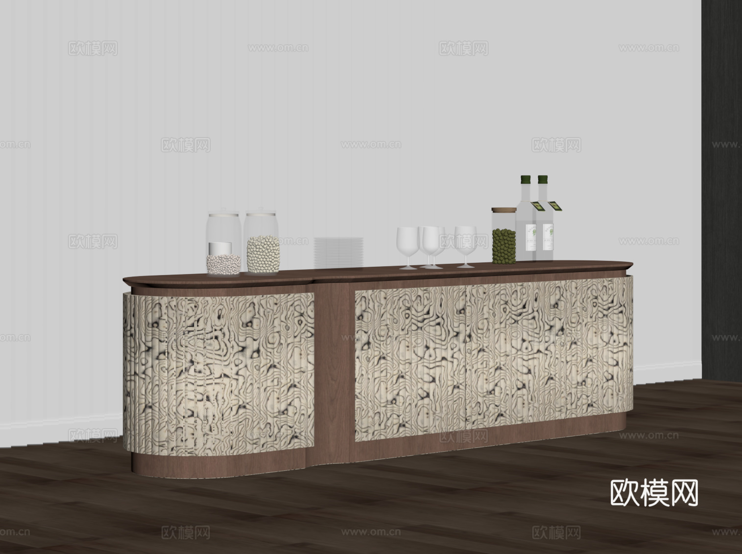 现代中古风餐边柜 矮柜su模型