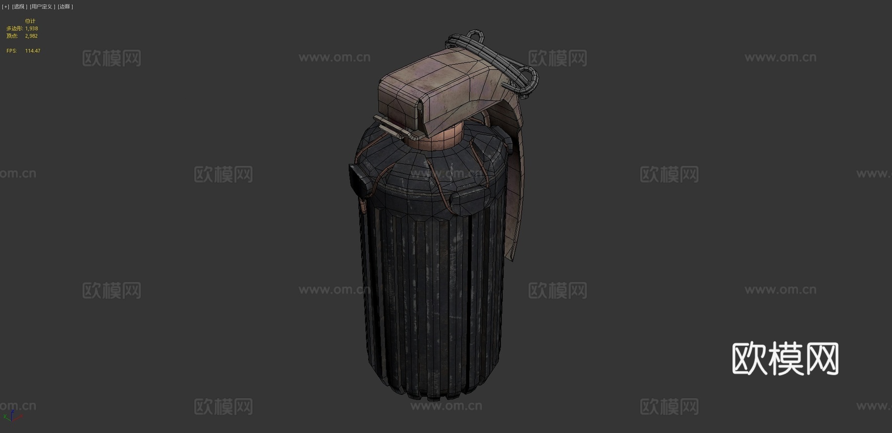 M43破片手榴弹3d模型下载（渲染图4）