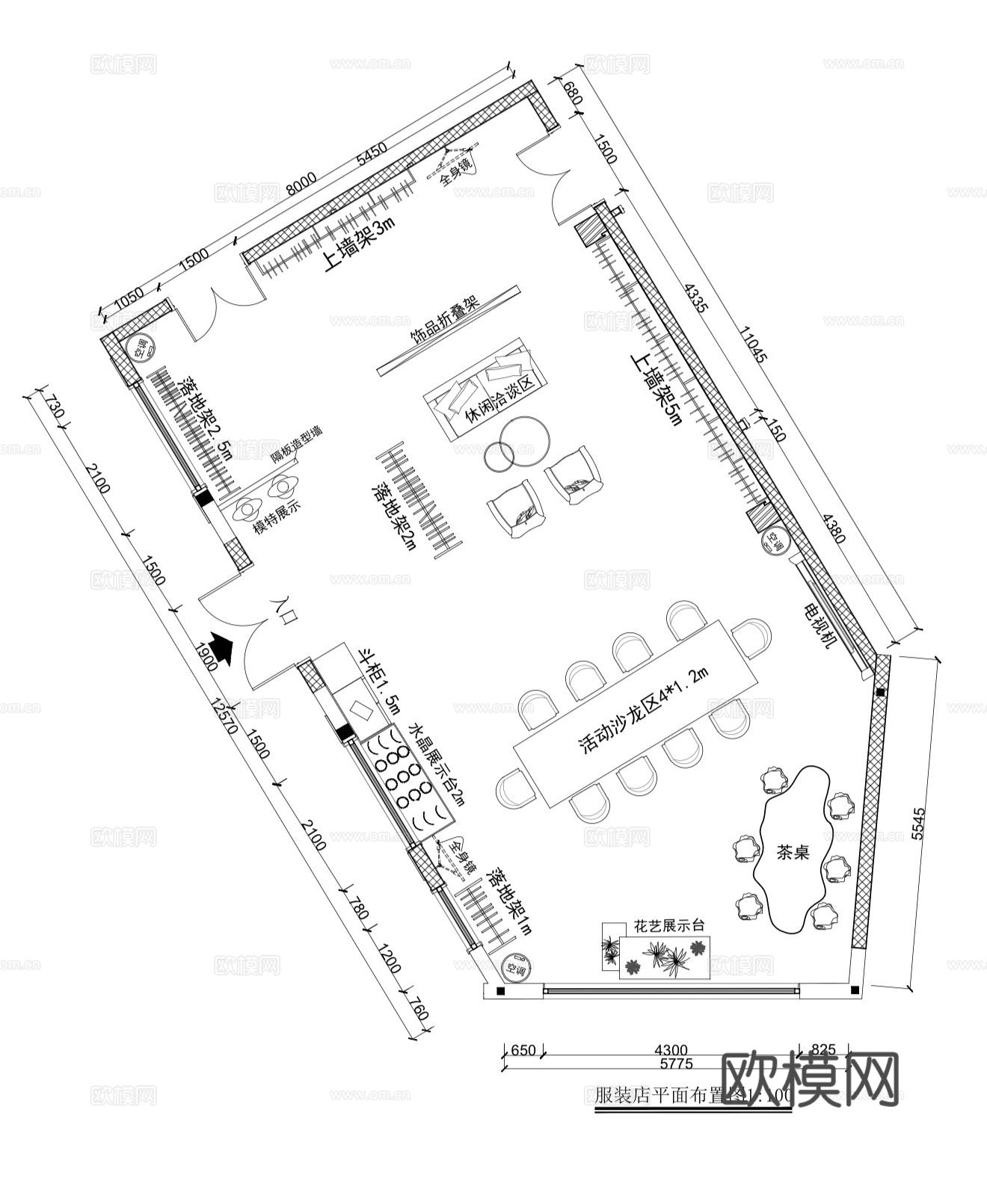 服装店平面布局图  服装店平面图cad施工图