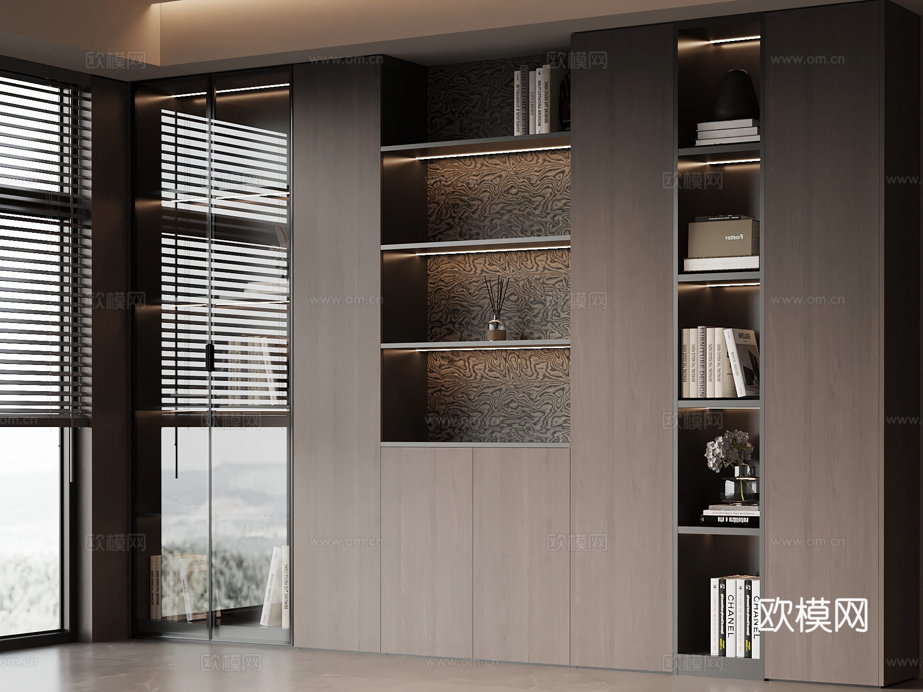 现代意式书柜 通顶柜3d模型下载