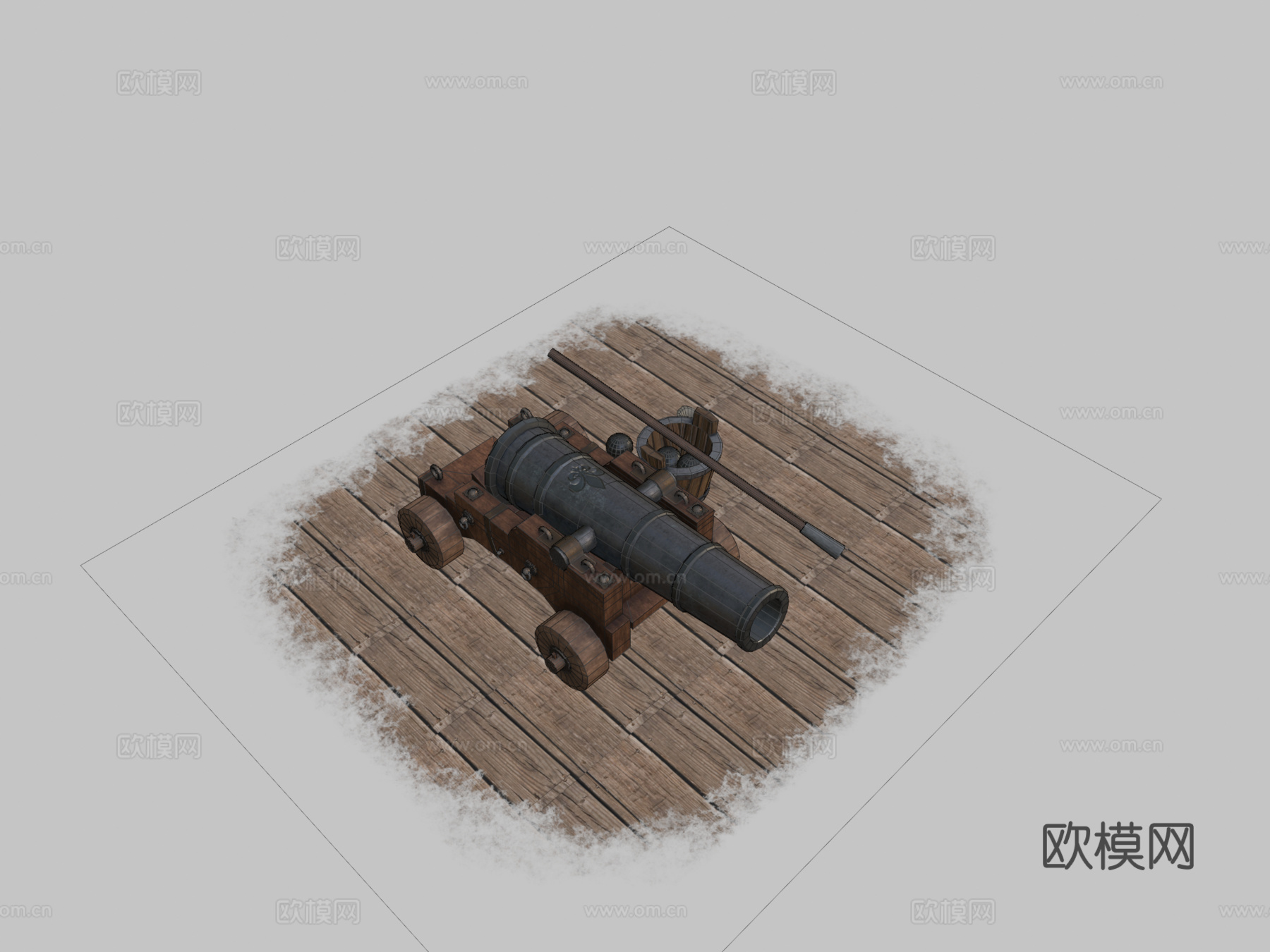 立体低多边形舰炮3d模型下载（渲染图2）
