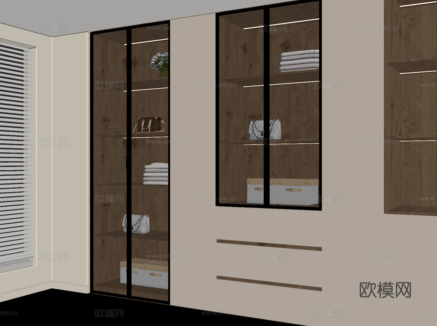 现代中古风衣柜 通顶衣柜su模型