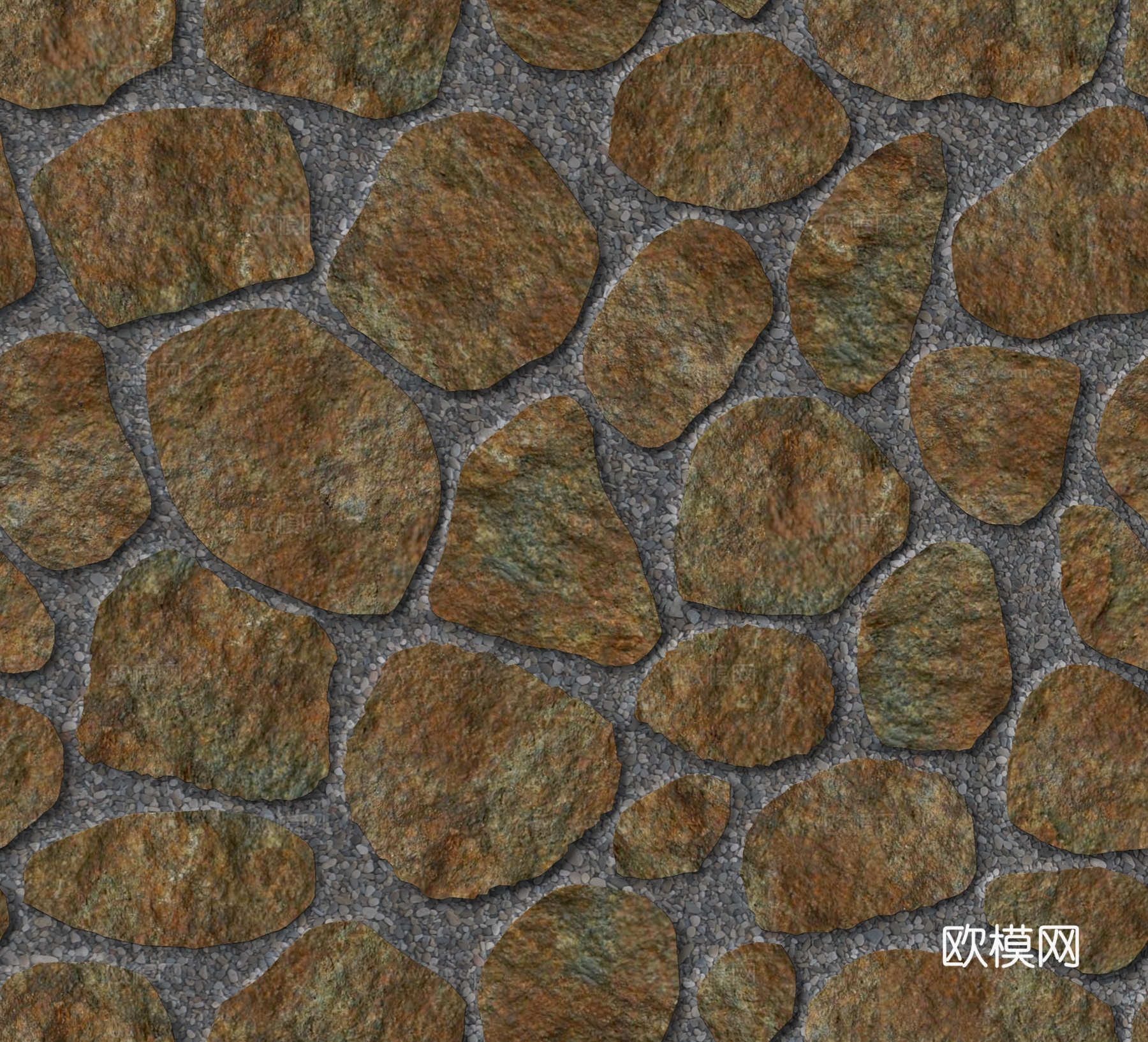 红色砂岩石材铺地-卵形石材铺地-石材嵌鹅卵石铺地3