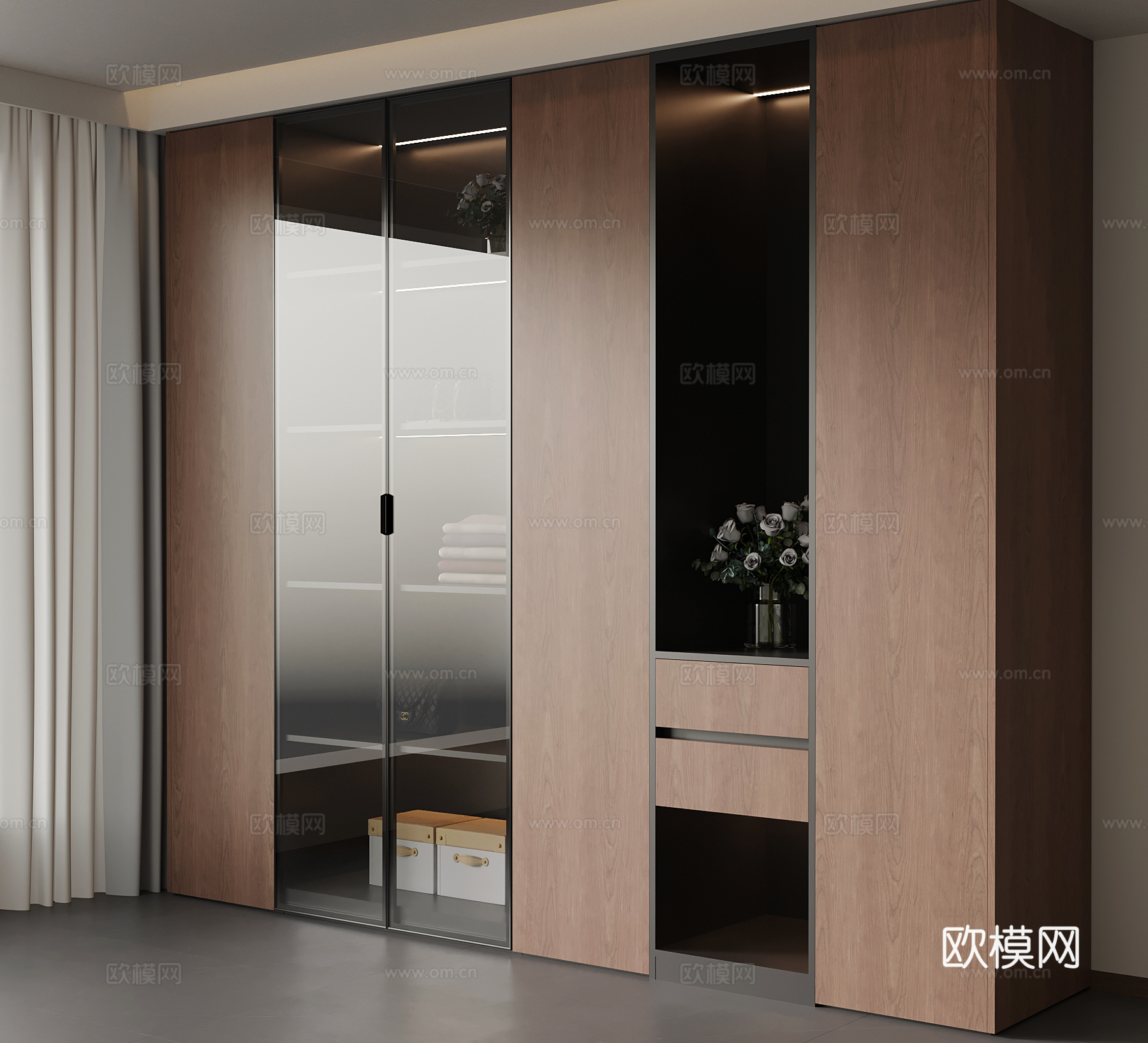 现代中古风衣柜su模型