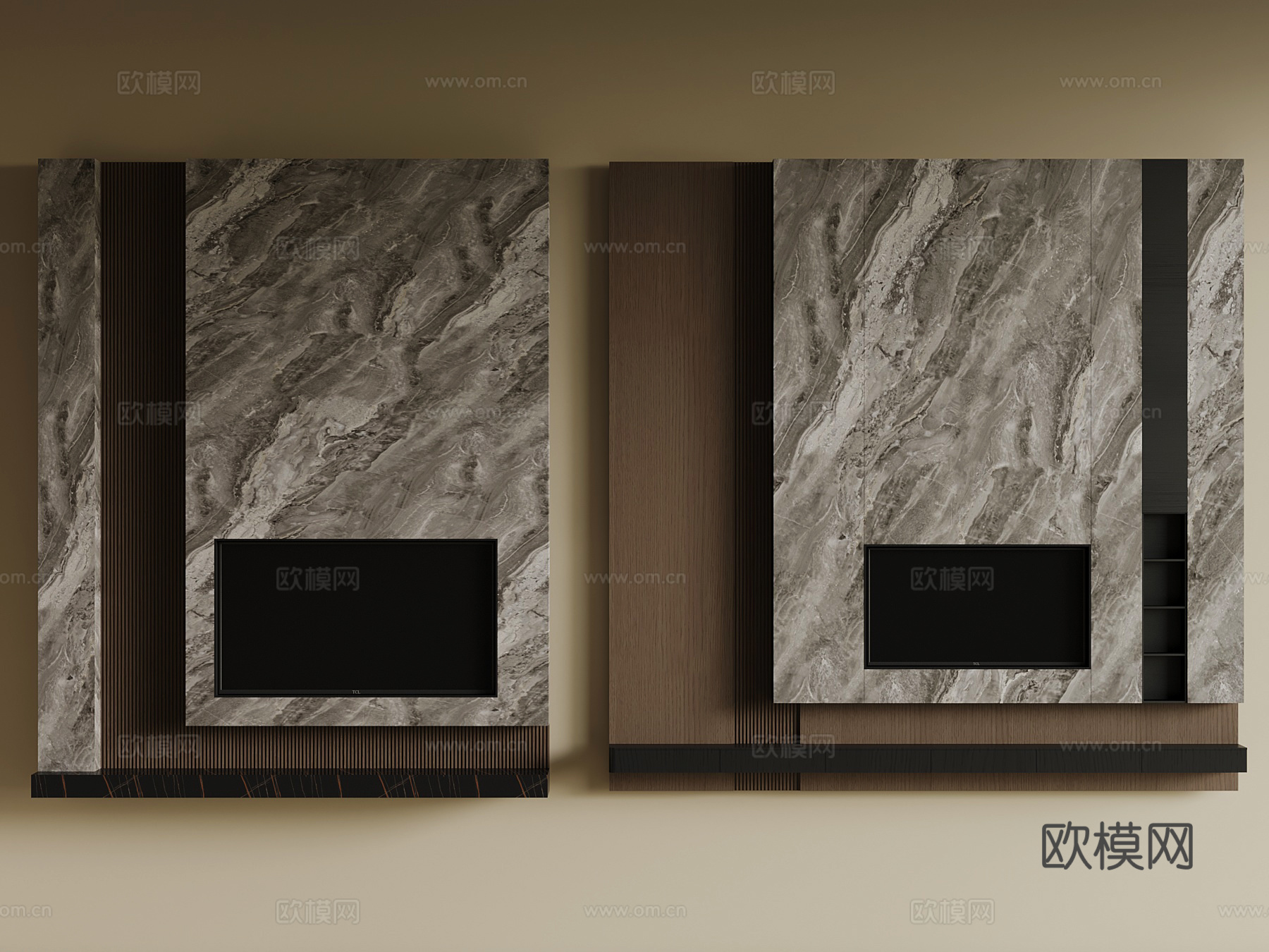 现代别墅电视背景墙su模型