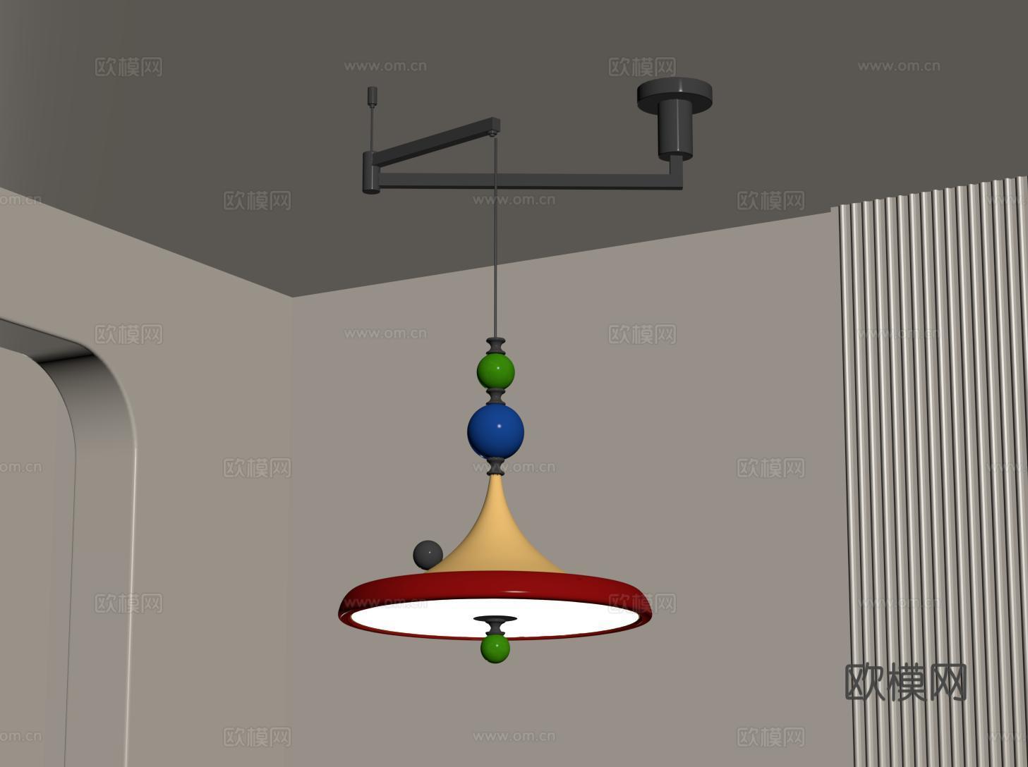 包豪斯摇臂吊灯 多巴胺餐厅吊灯 孟菲斯吊灯 奶油吊灯su模型