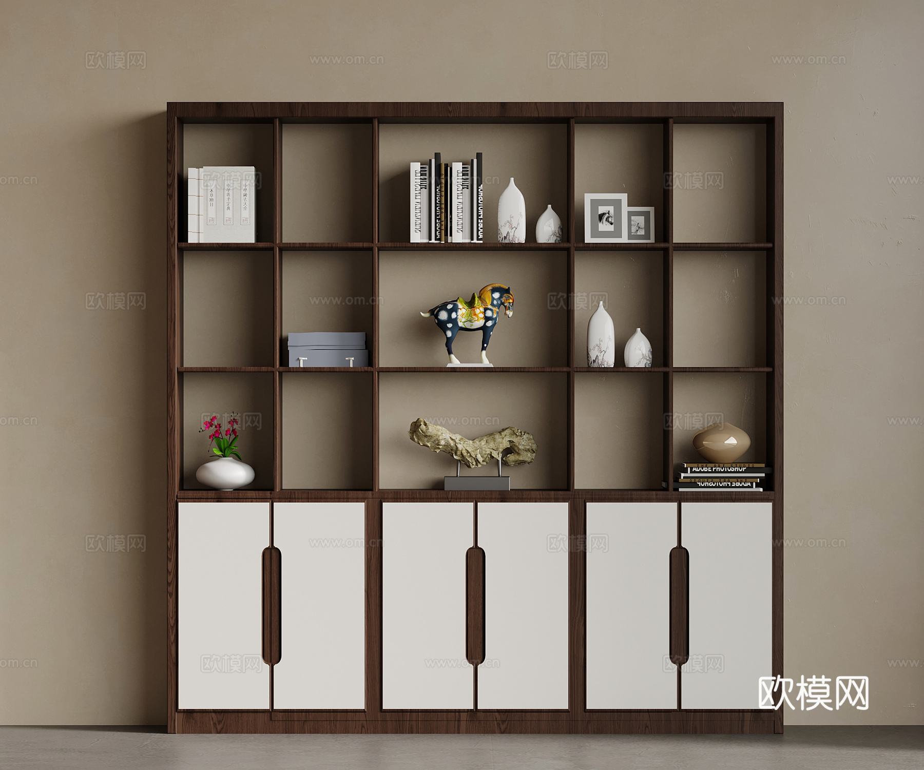 新中式博古架 书架 置物架su模型