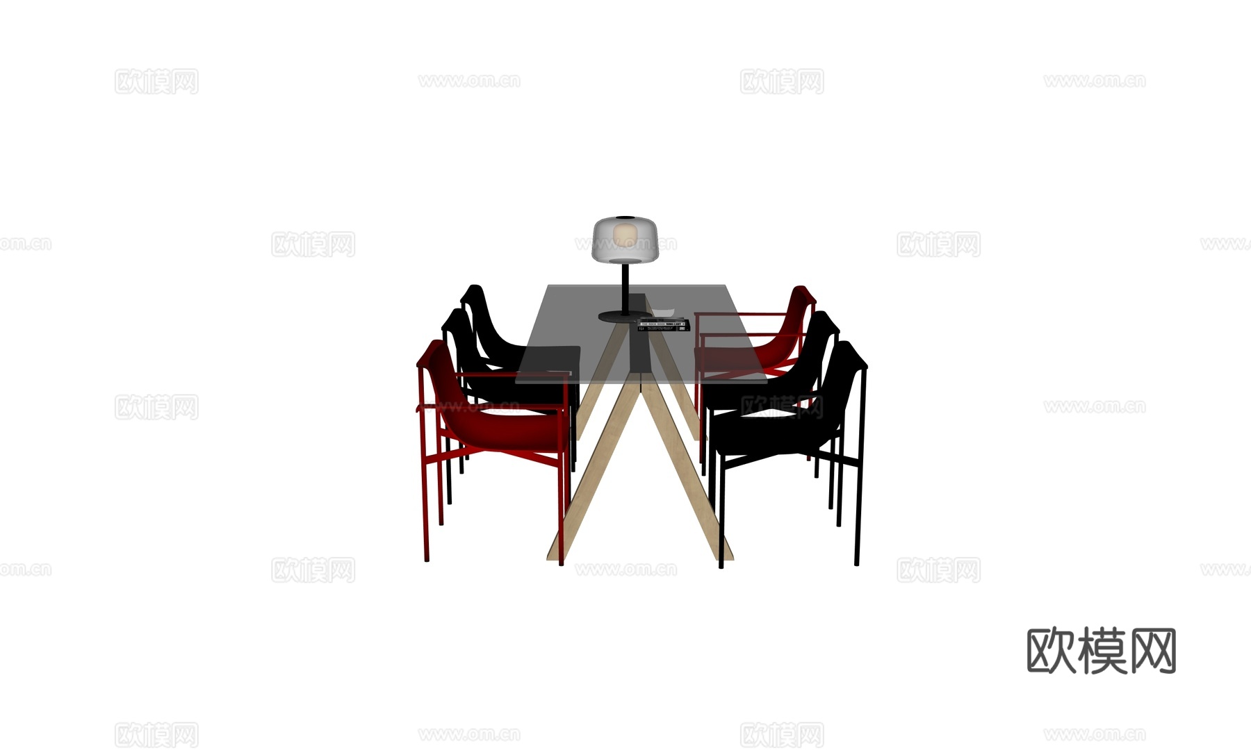 餐厅玻璃餐桌椅su模型