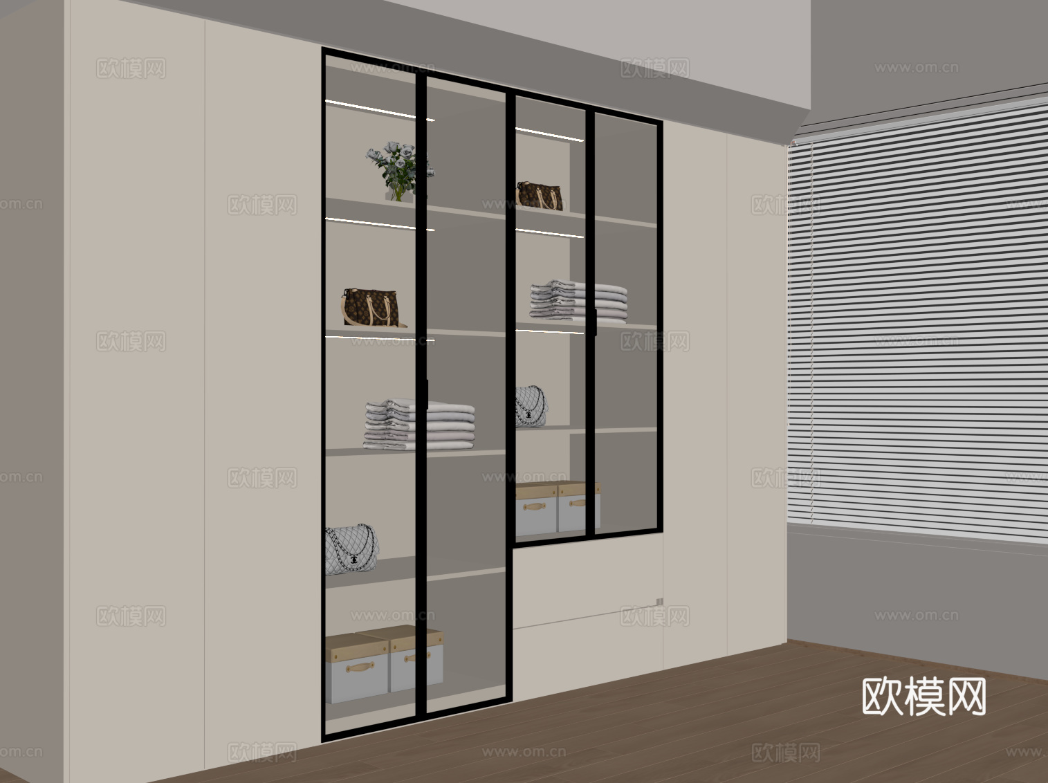 现代奶油风衣柜 通顶衣柜su模型