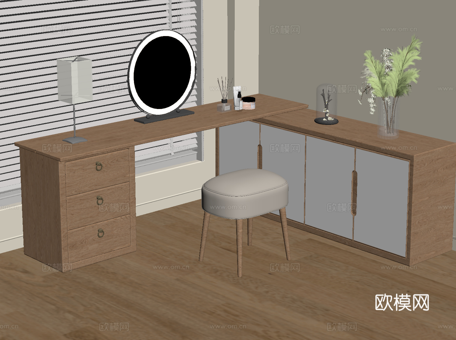 现代侘寂梳妆台 化妆桌su模型