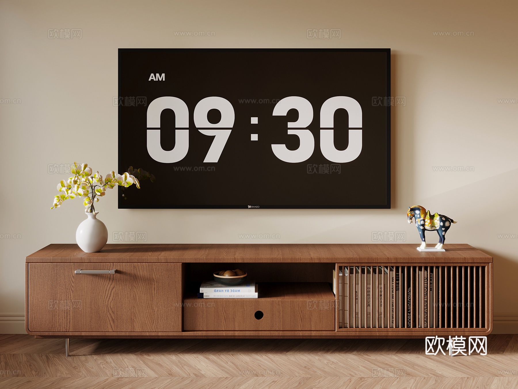 中古风电视柜 边柜su模型下载（渲染图1）