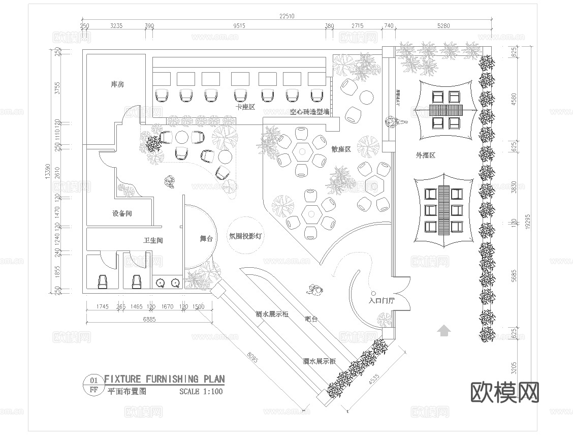 露营风清吧 最新平面施工图合集cad施工图
