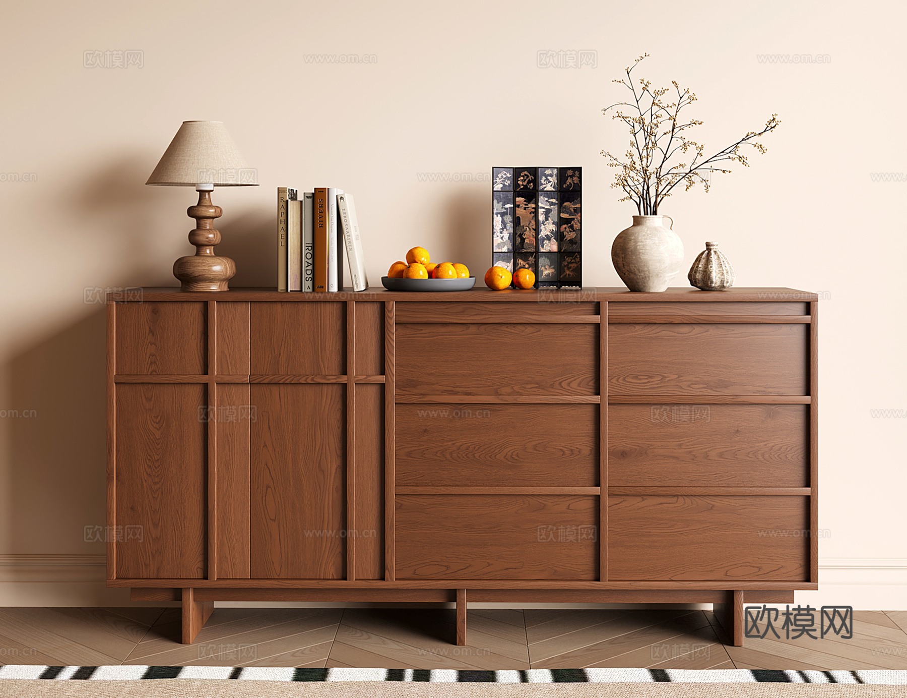 中古风餐边柜 侘寂玄关柜 储物柜 收纳柜 斗柜su模型