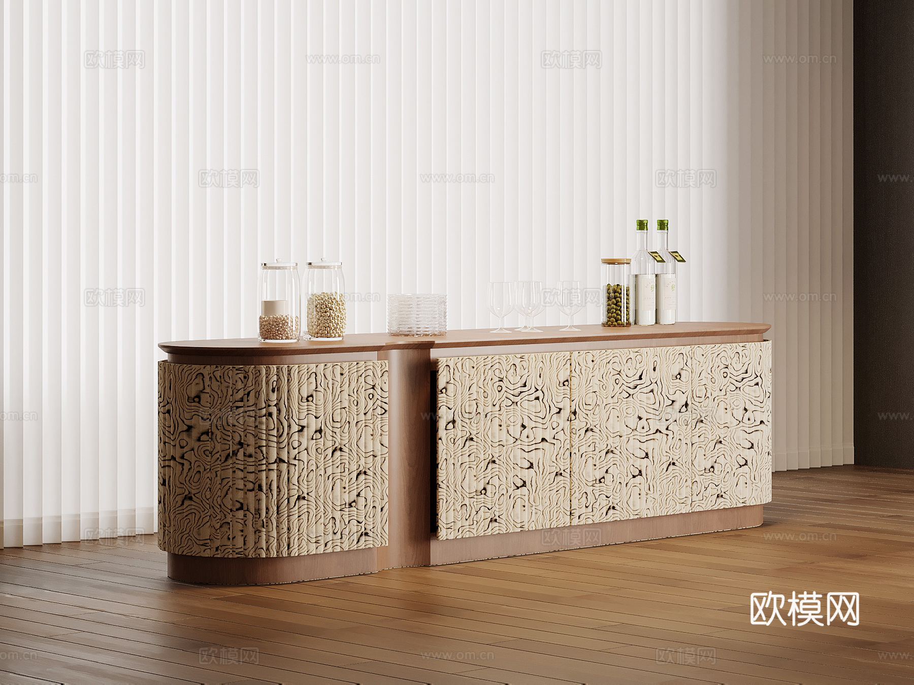 现代中古风餐边柜 矮柜su模型