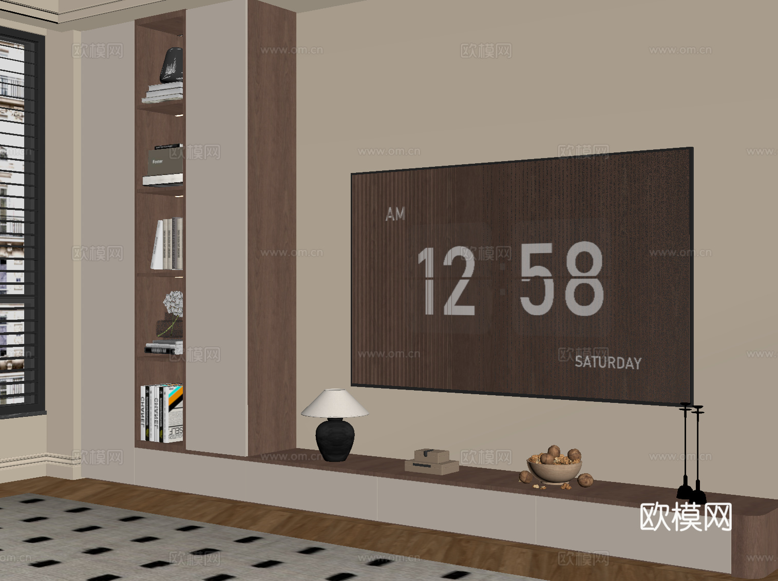 现代中古风电视柜su模型下载（渲染图2）